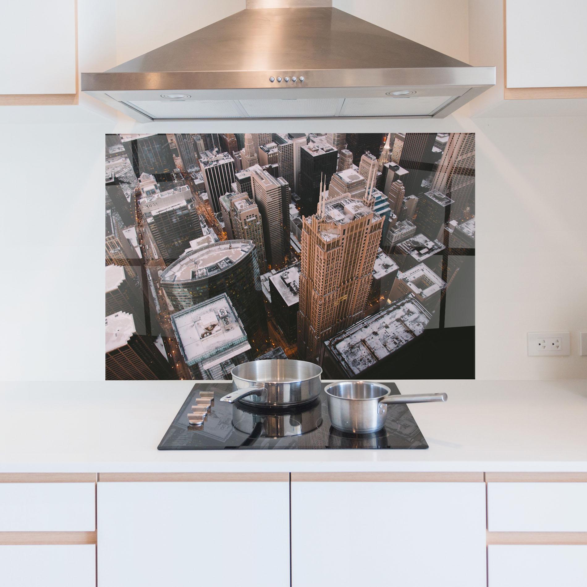 Küchenrückwand Glas Brown Tall Building mockup 5