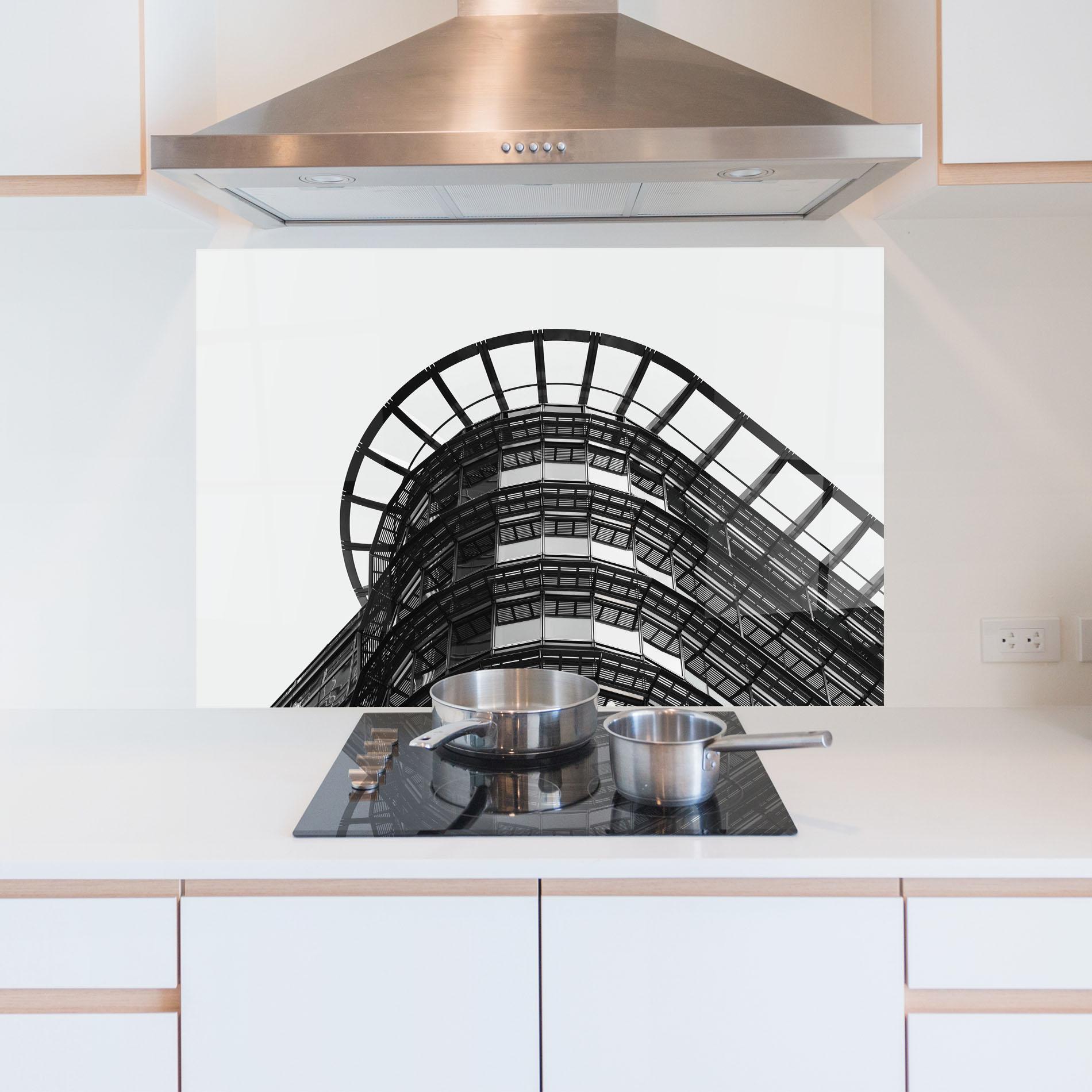 Küchenrückwand Glas Circle Grey Tower mockup 5