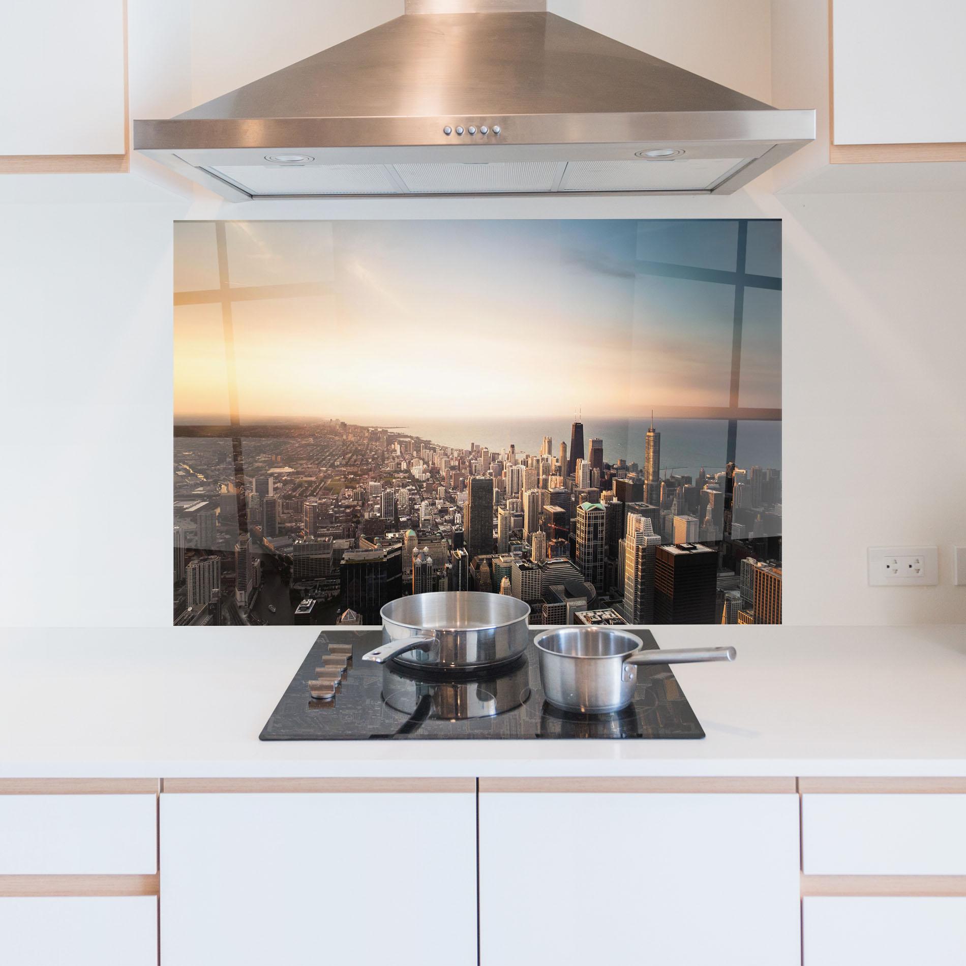 Küchenrückwand Glas City Buildings mockup 5