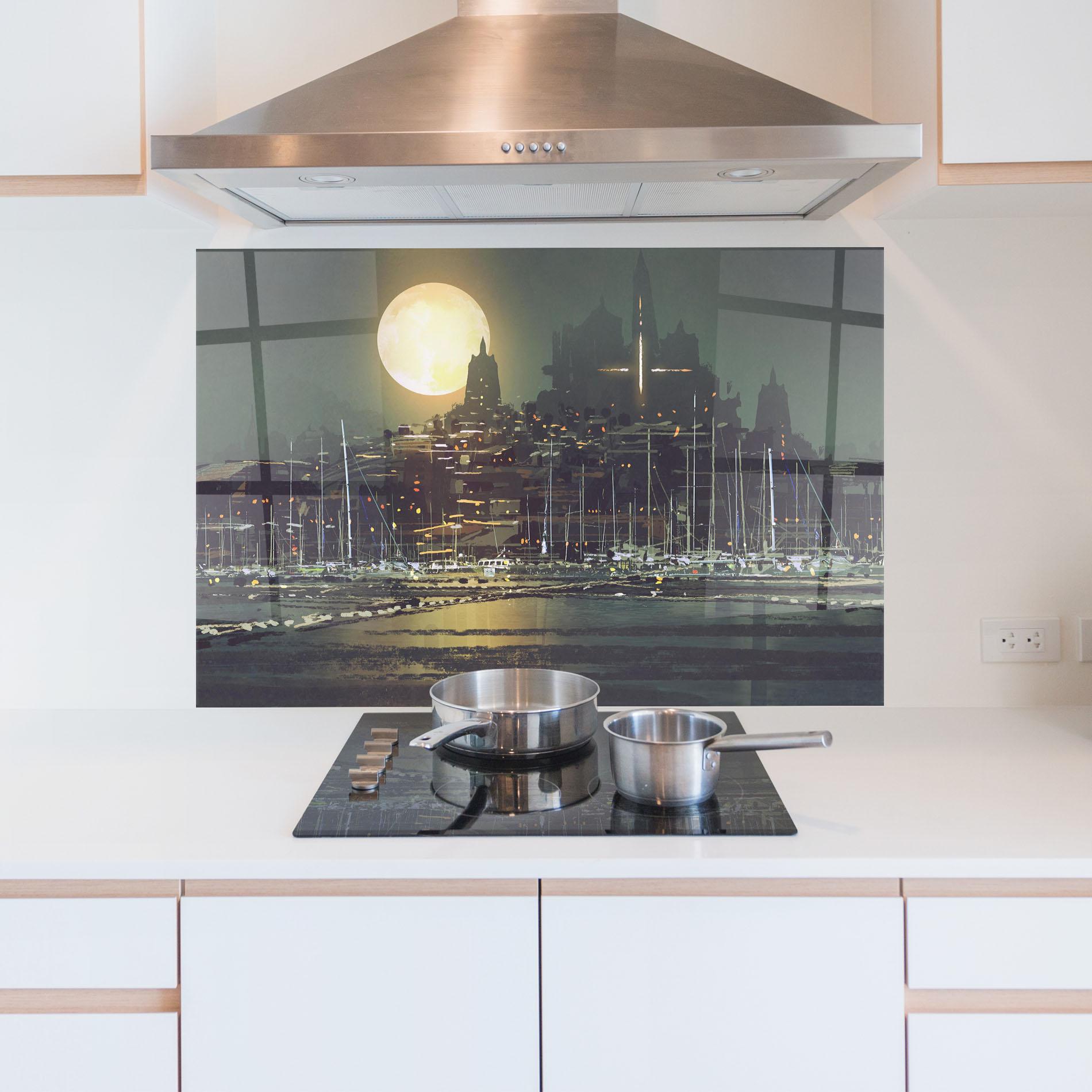 Küchenrückwand Glas City Port mockup 5