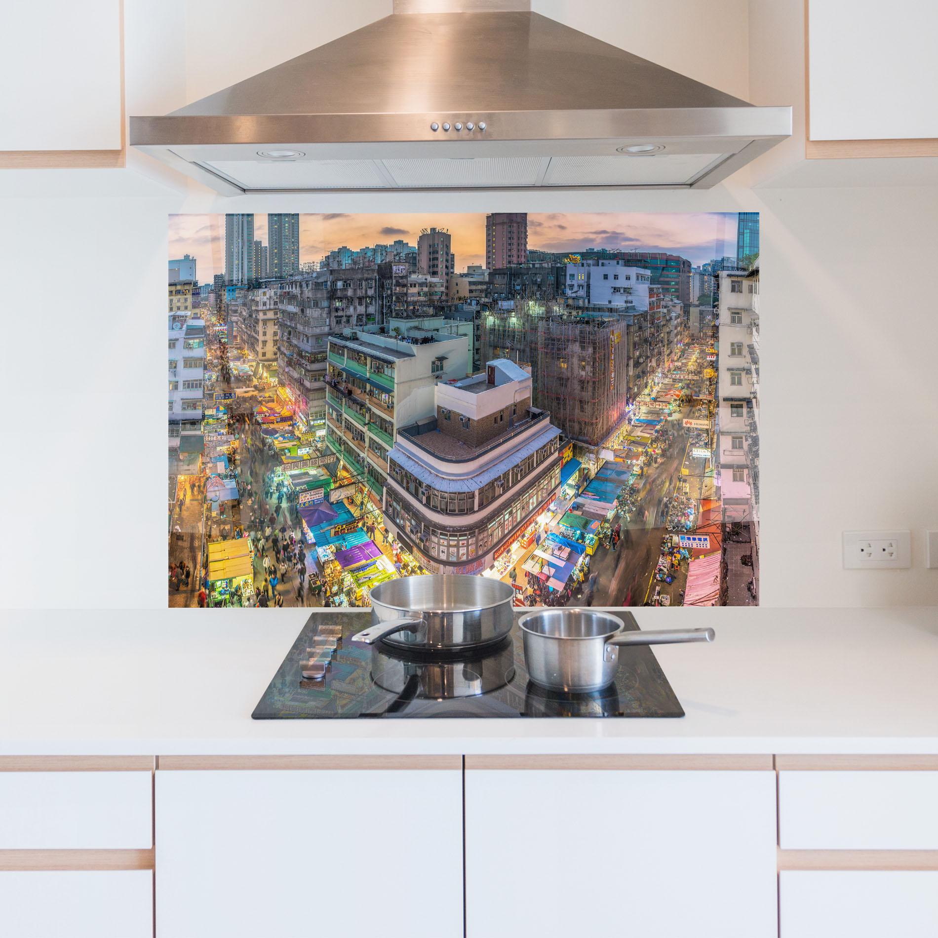 Küchenrückwand Glas Colorful Building mockup 5