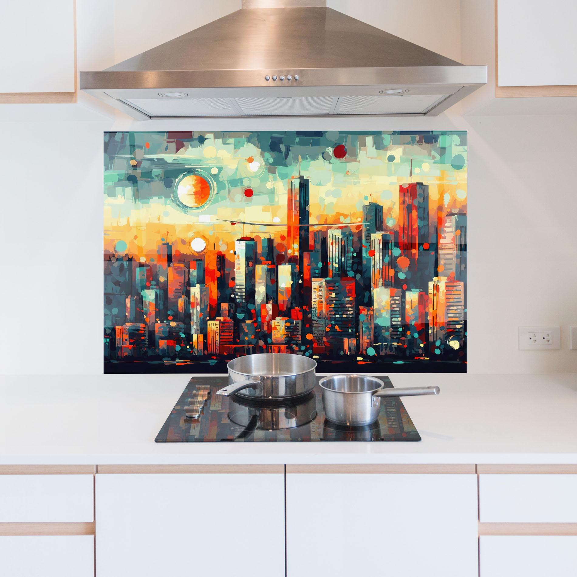 Küchenrückwand Glas Colorful City Painting mockup 5