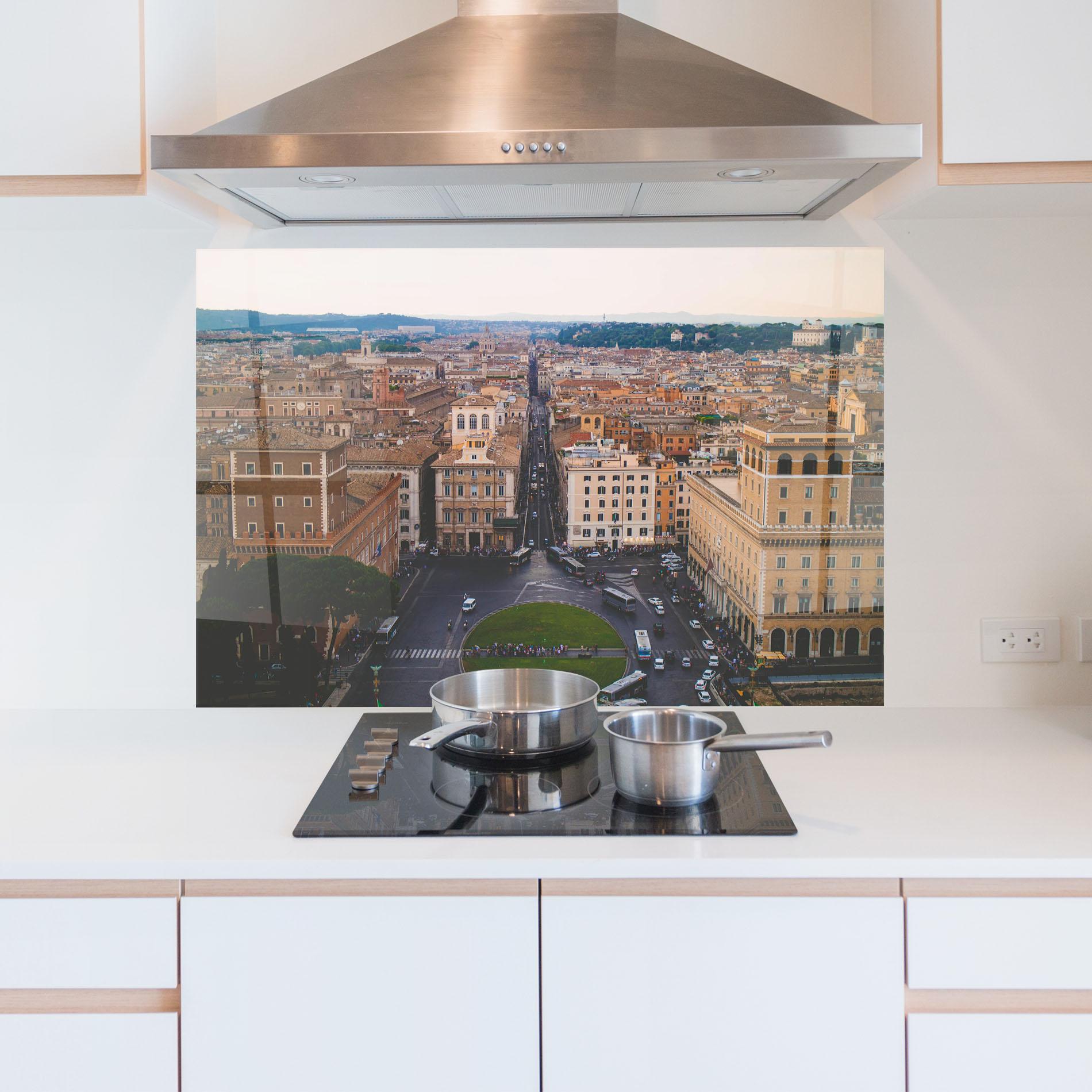 Küchenrückwand Glas Green Circle City mockup 5