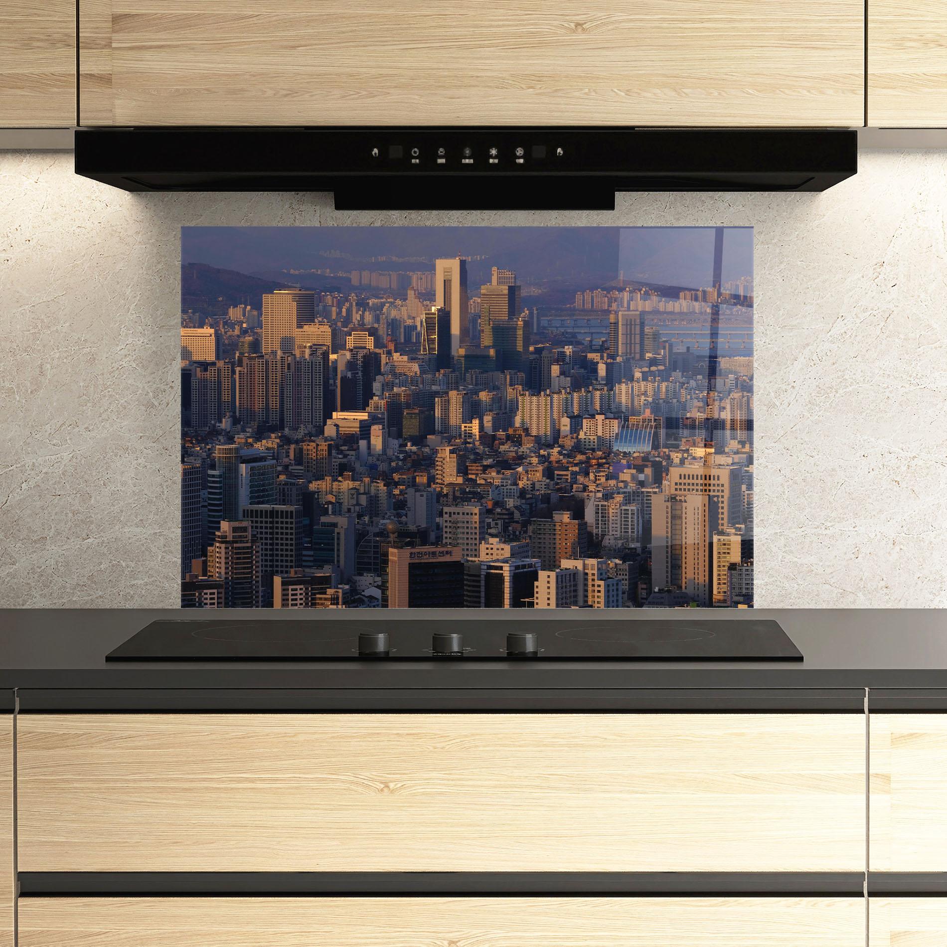 Küchenrückwand Glas Big City mockup 3