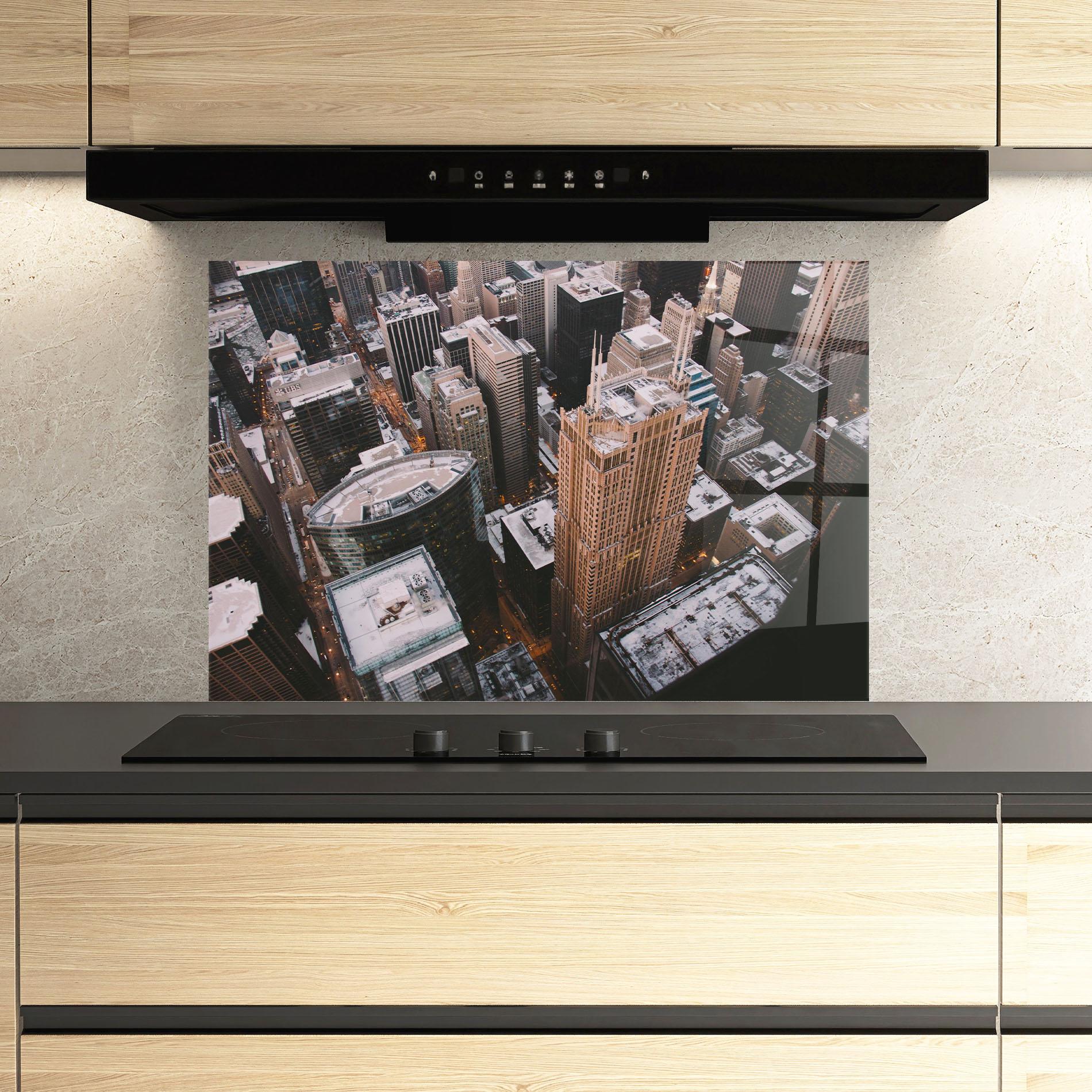 Küchenrückwand Glas Brown Tall Building mockup 3