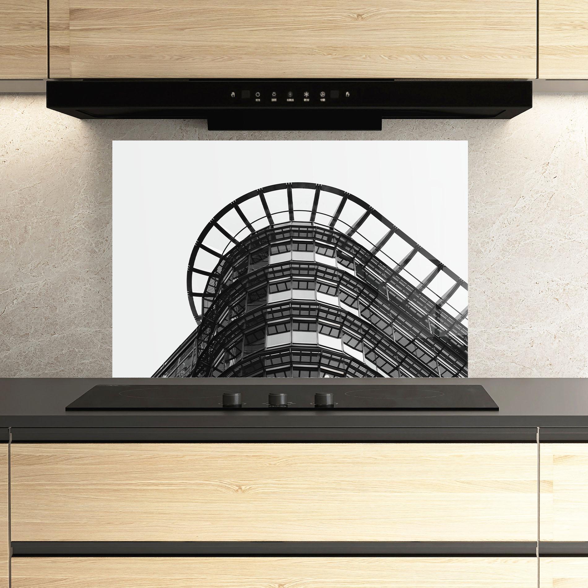 Küchenrückwand Glas Circle Grey Tower mockup 3