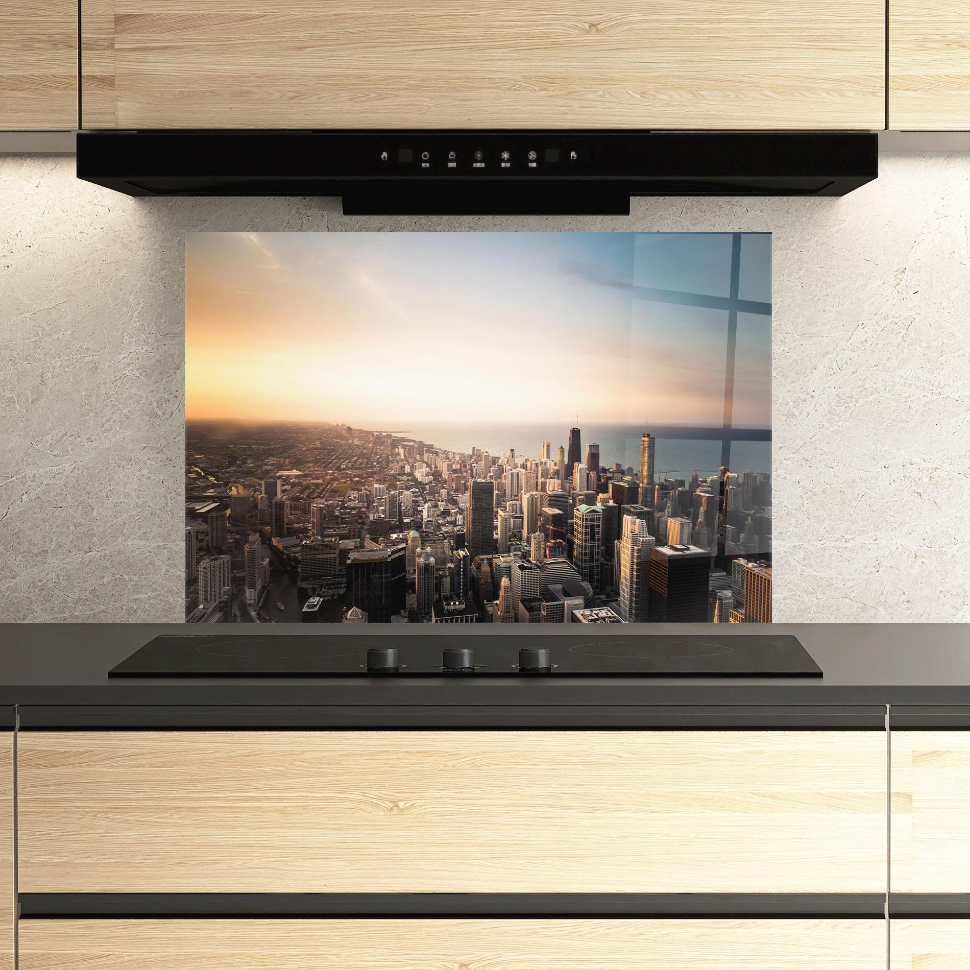 Küchenrückwand Glas City Buildings mockup 3