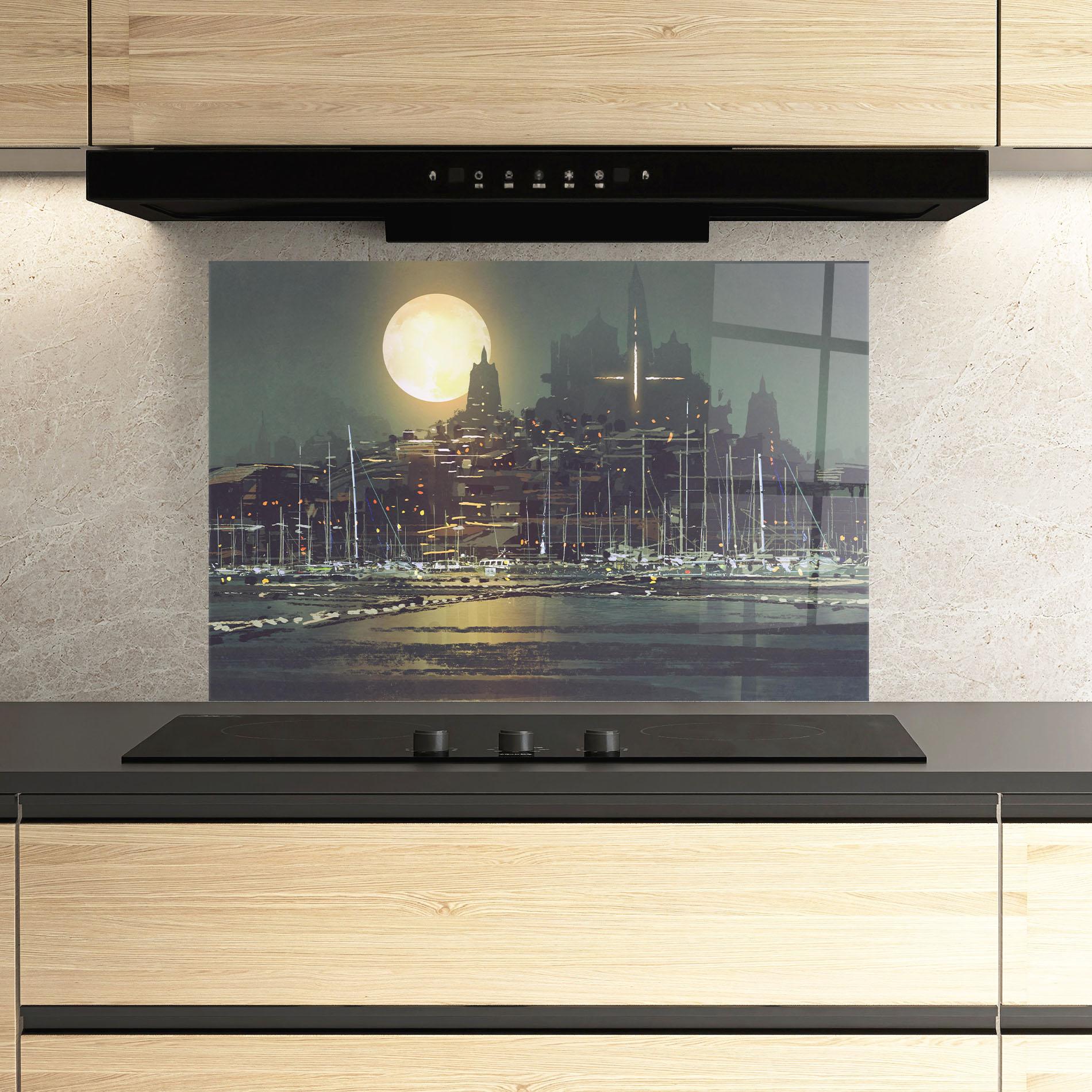 Küchenrückwand Glas City Port mockup 3