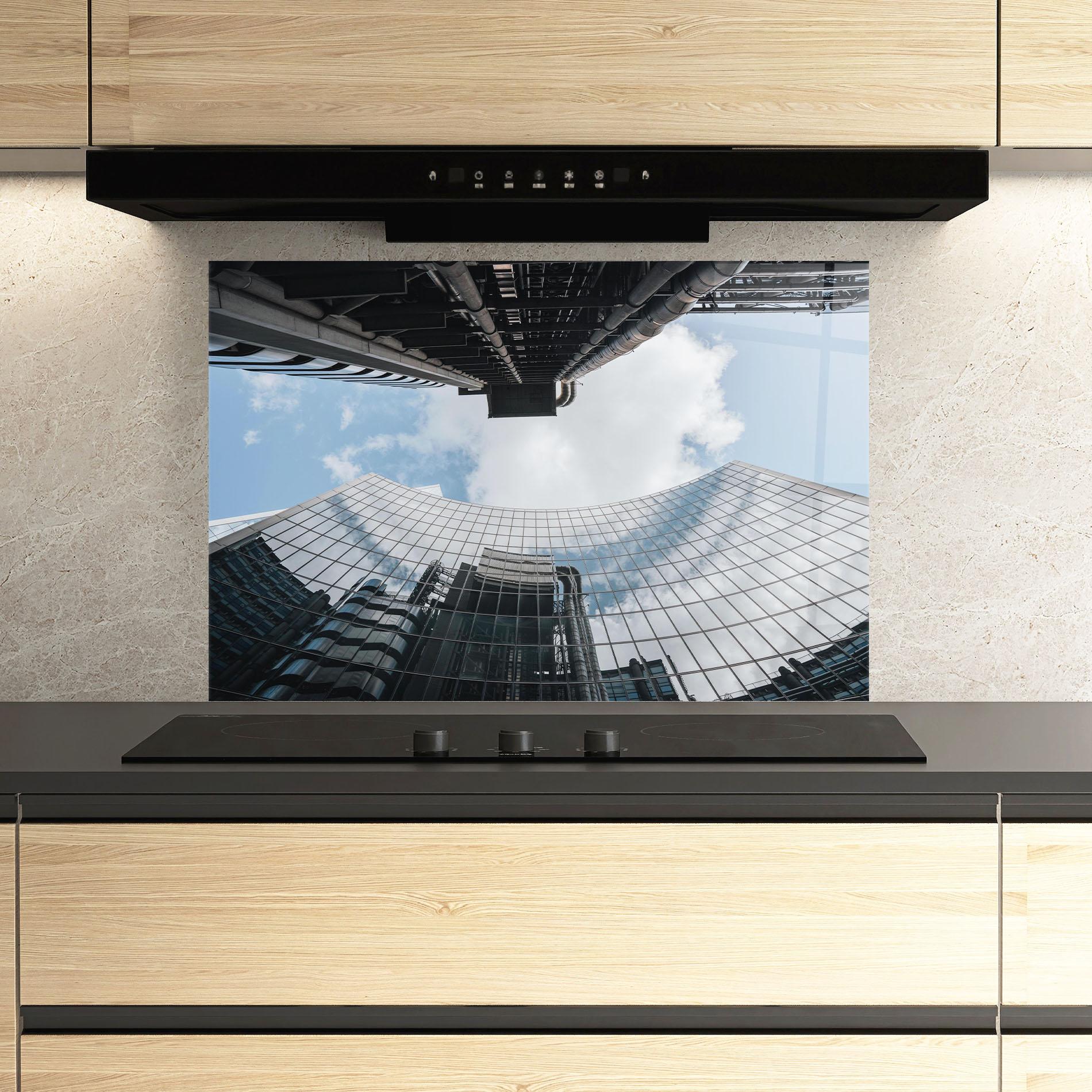 Küchenrückwand Glas Cloud Big Building mockup 3