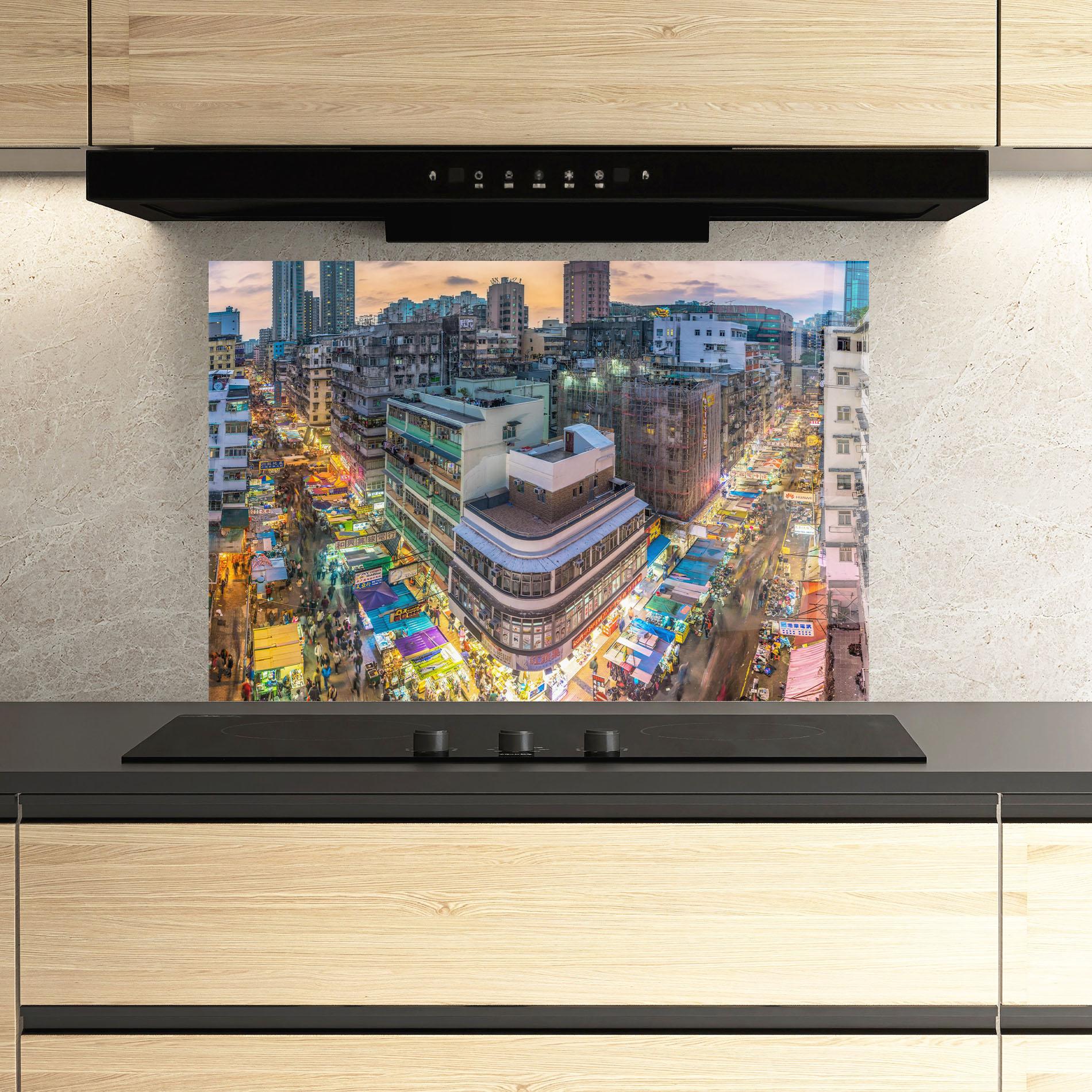 Küchenrückwand Glas Colorful Building mockup 3