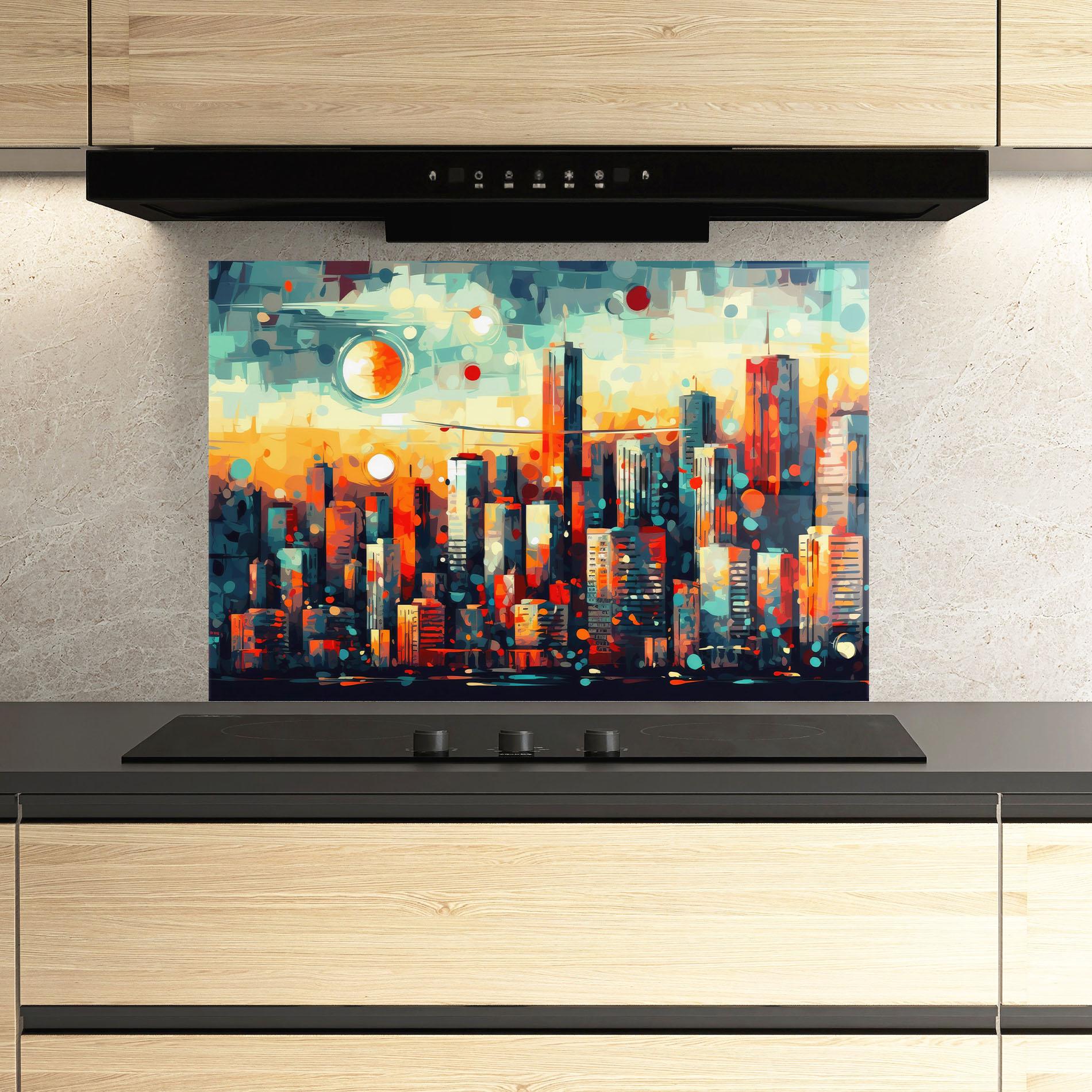 Küchenrückwand Glas Colorful City Painting mockup 3