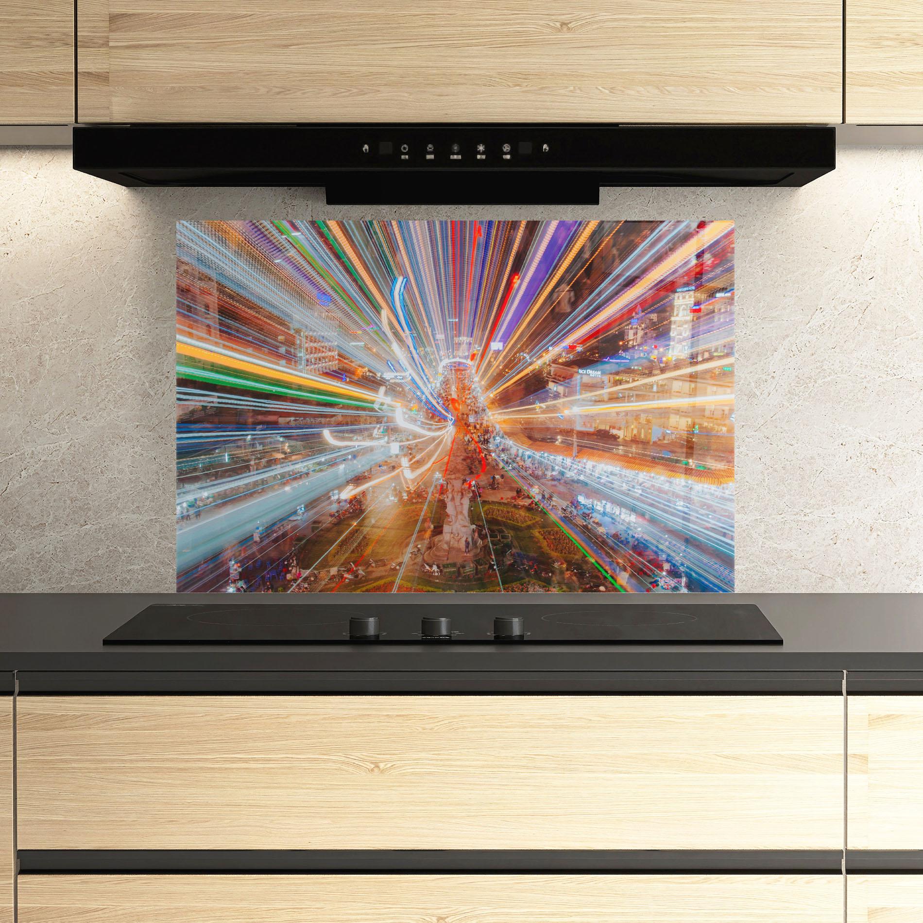 Küchenrückwand Glas Colorful Light City mockup 3