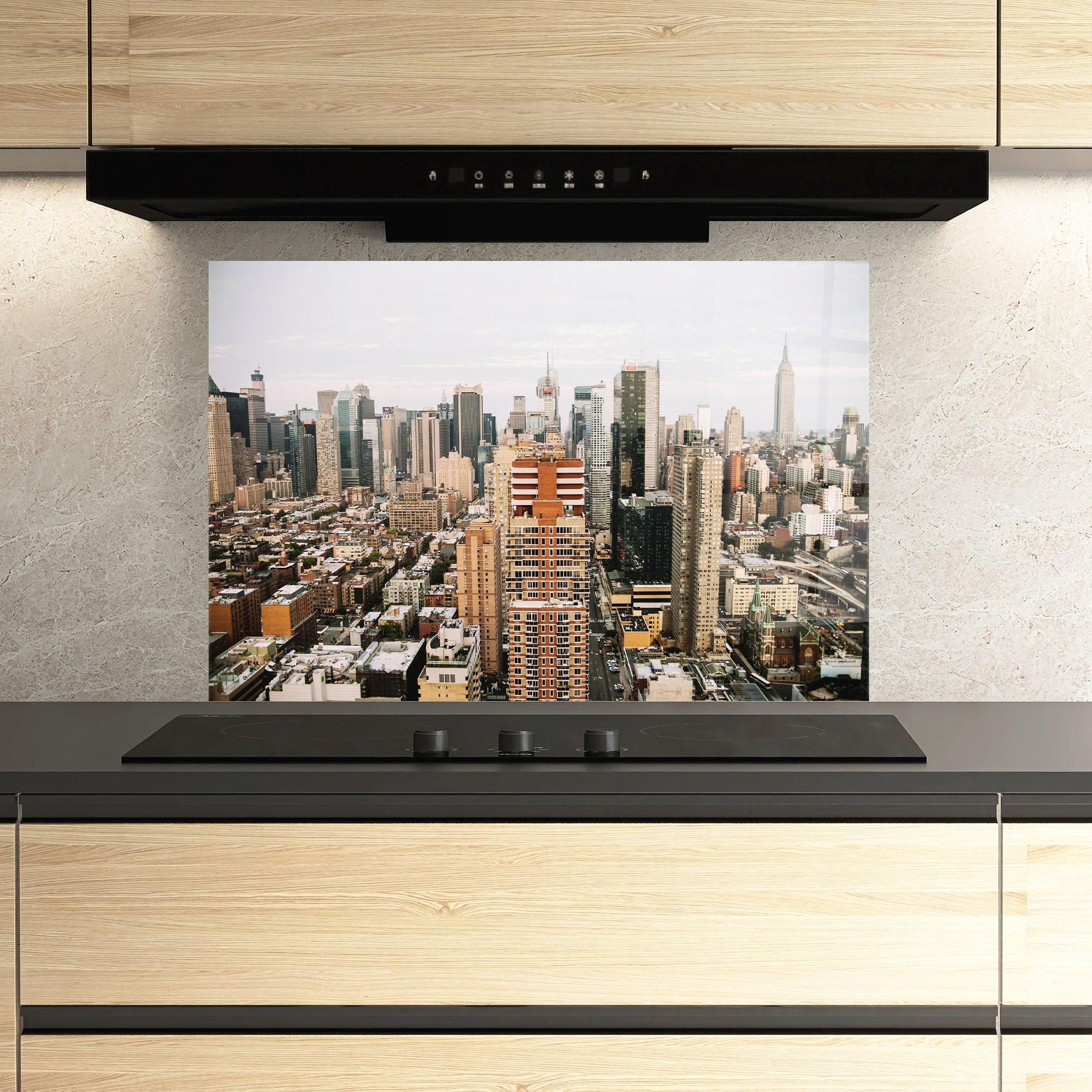 Küchenrückwand Glas Cream Orange Building mockup 3