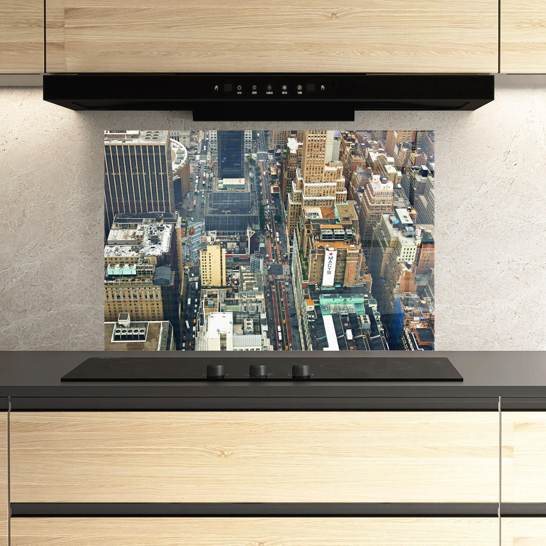 Küchenrückwand Glas Cream Tall Building mockup 3