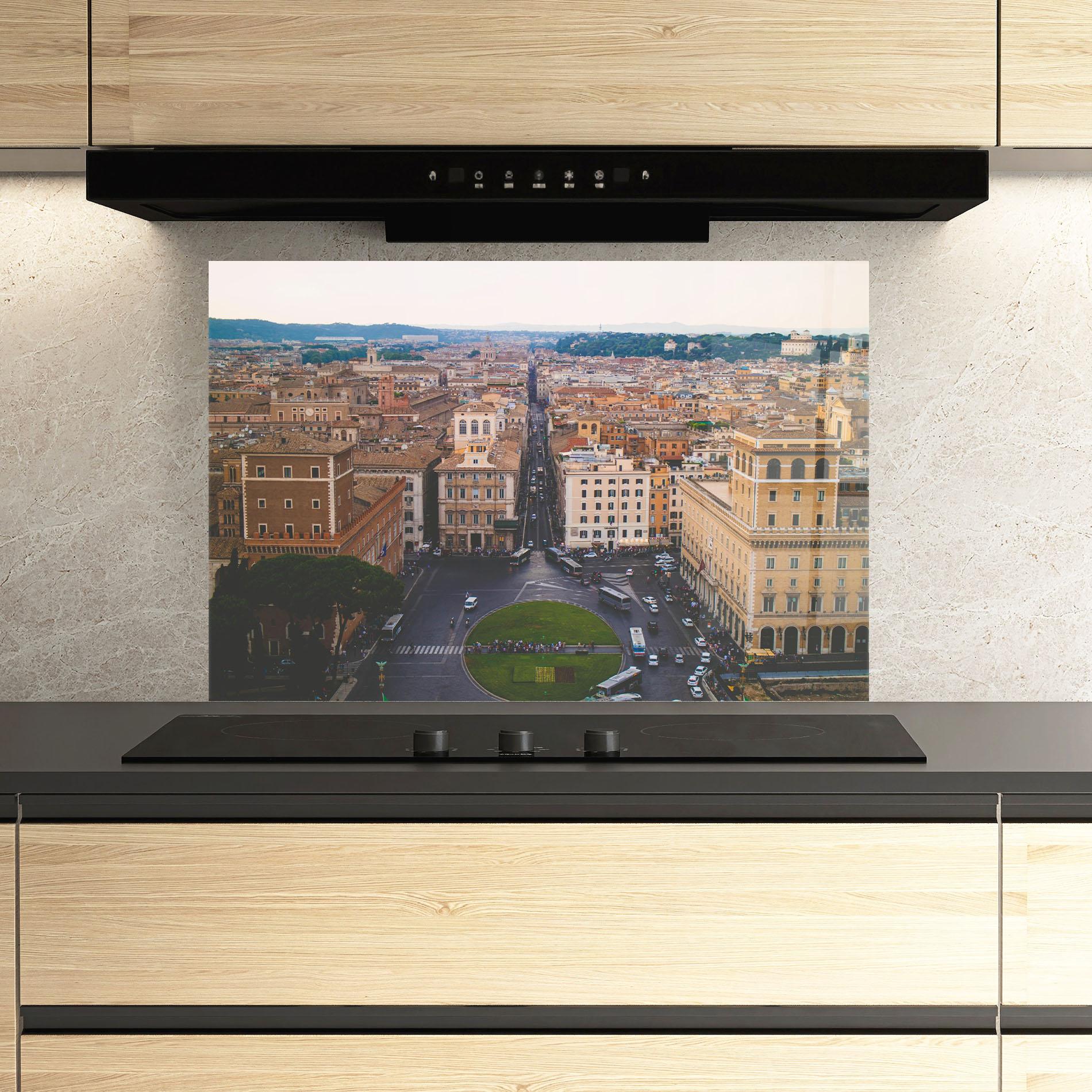 Küchenrückwand Glas Green Circle City mockup 3