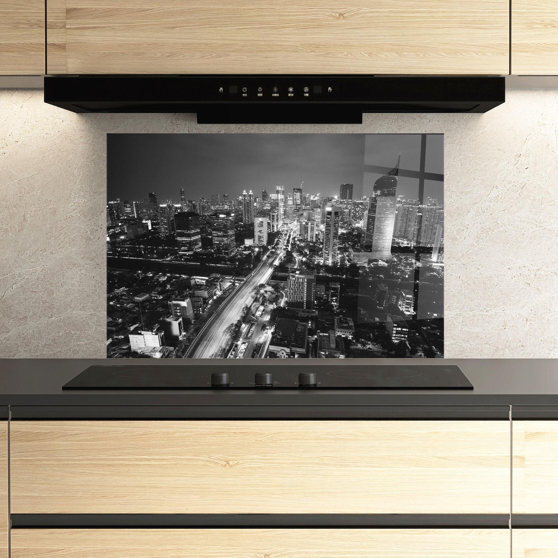 Küchenrückwand Glas Grey Lights City mockup 3
