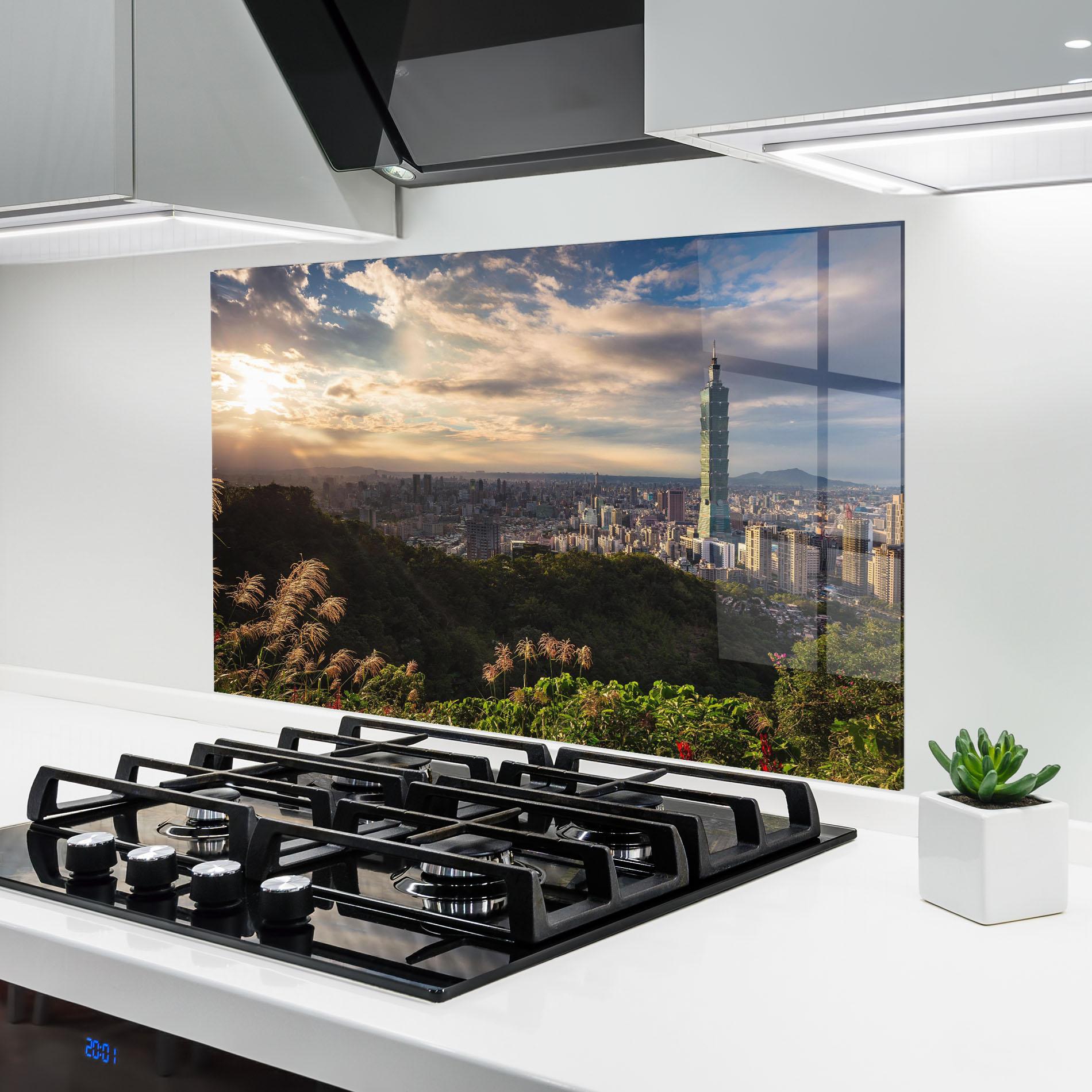 Küchenrückwand Glas Big Building Daylight mockup 6