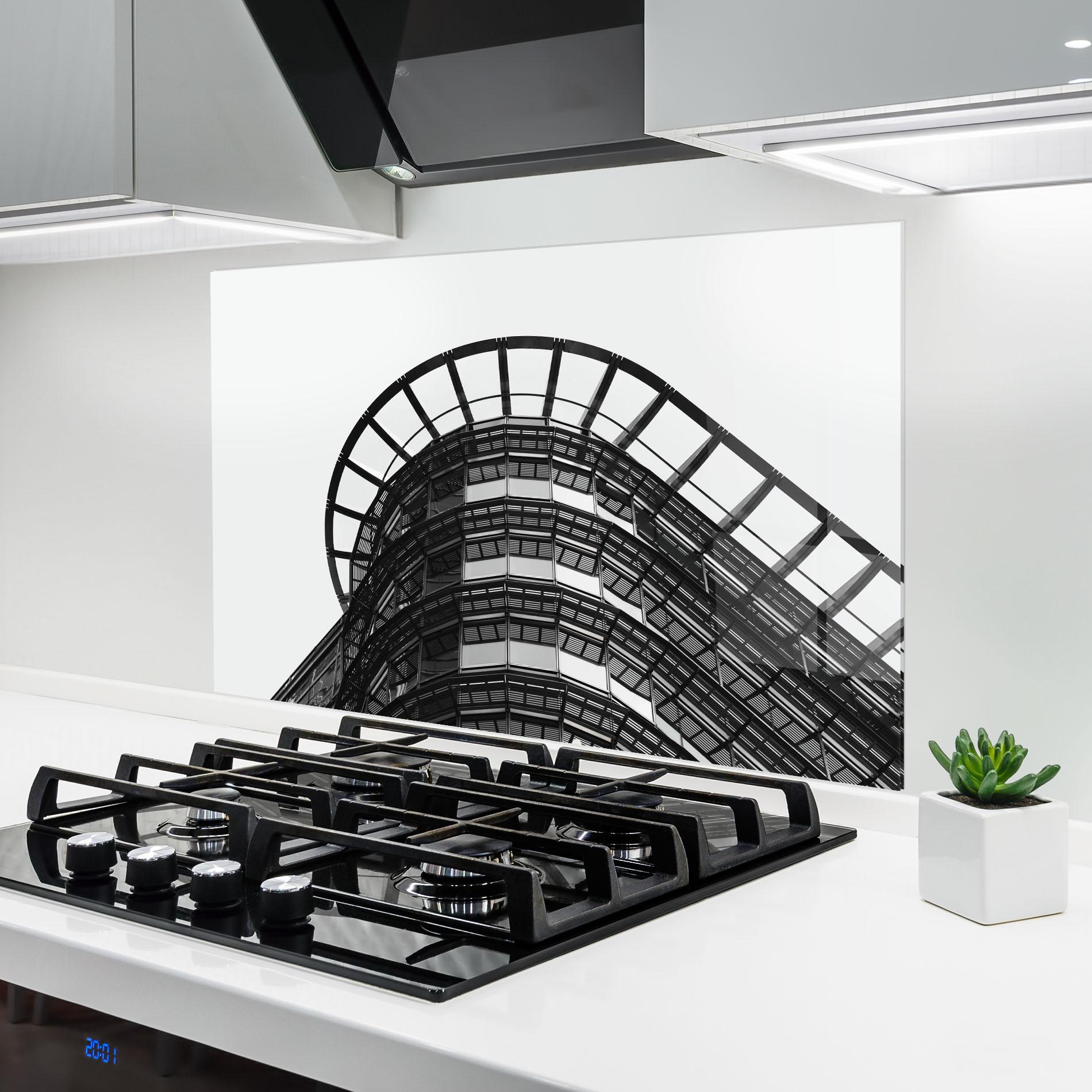 Küchenrückwand Glas Circle Grey Tower mockup 6