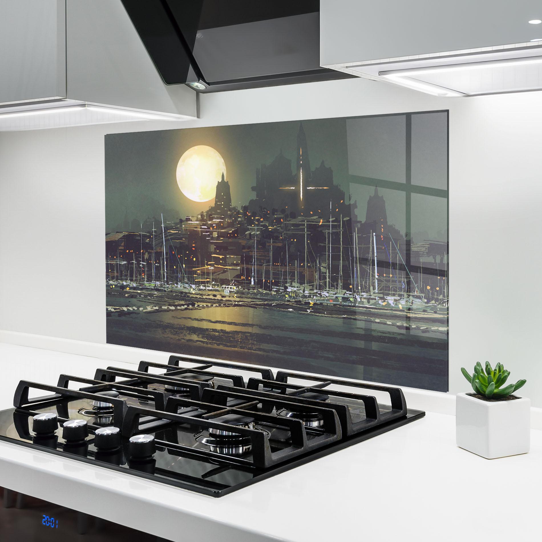 Küchenrückwand Glas City Port mockup 6