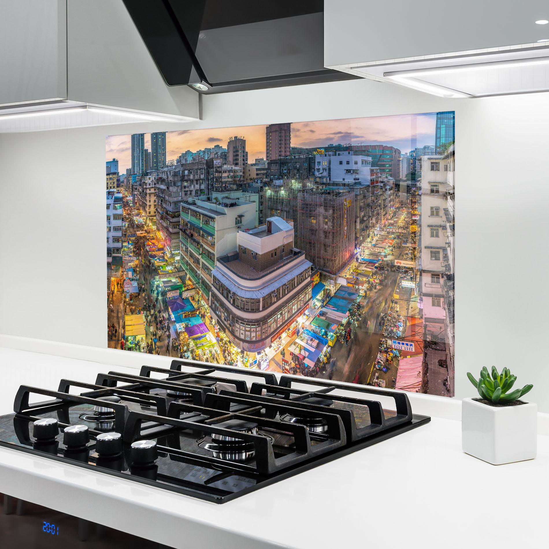 Küchenrückwand Glas Colorful Building mockup 6