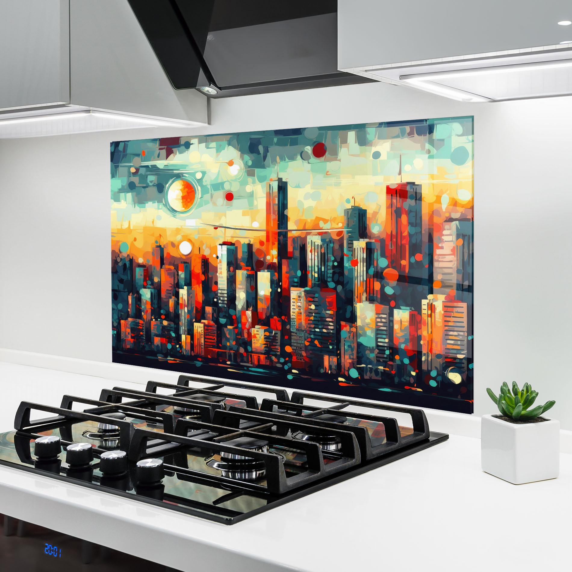 Küchenrückwand Glas Colorful City Painting mockup 6