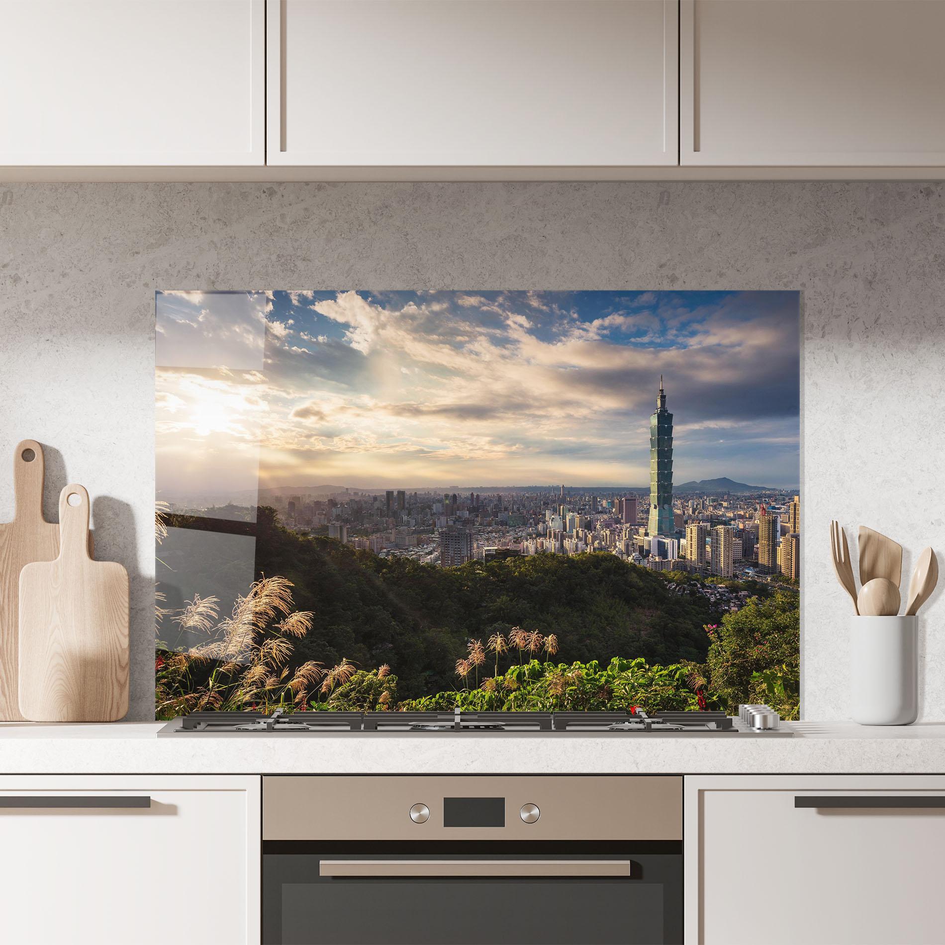 Küchenrückwand Glas Big Building Daylight mockup 7