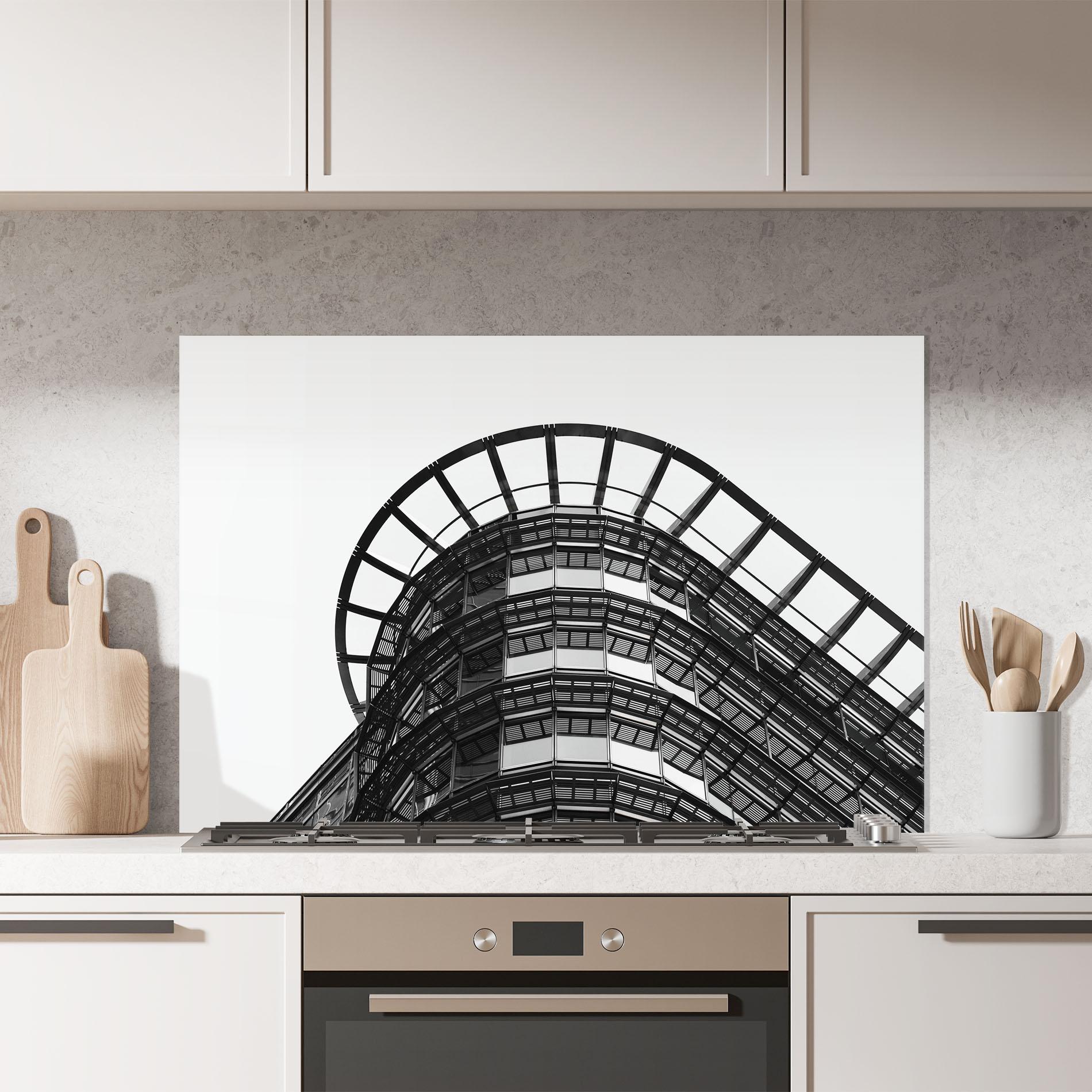 Küchenrückwand Glas Circle Grey Tower mockup 7
