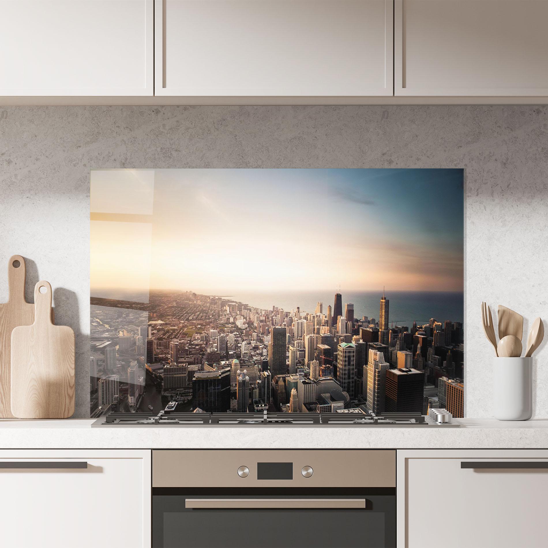 Küchenrückwand Glas City Buildings mockup 7