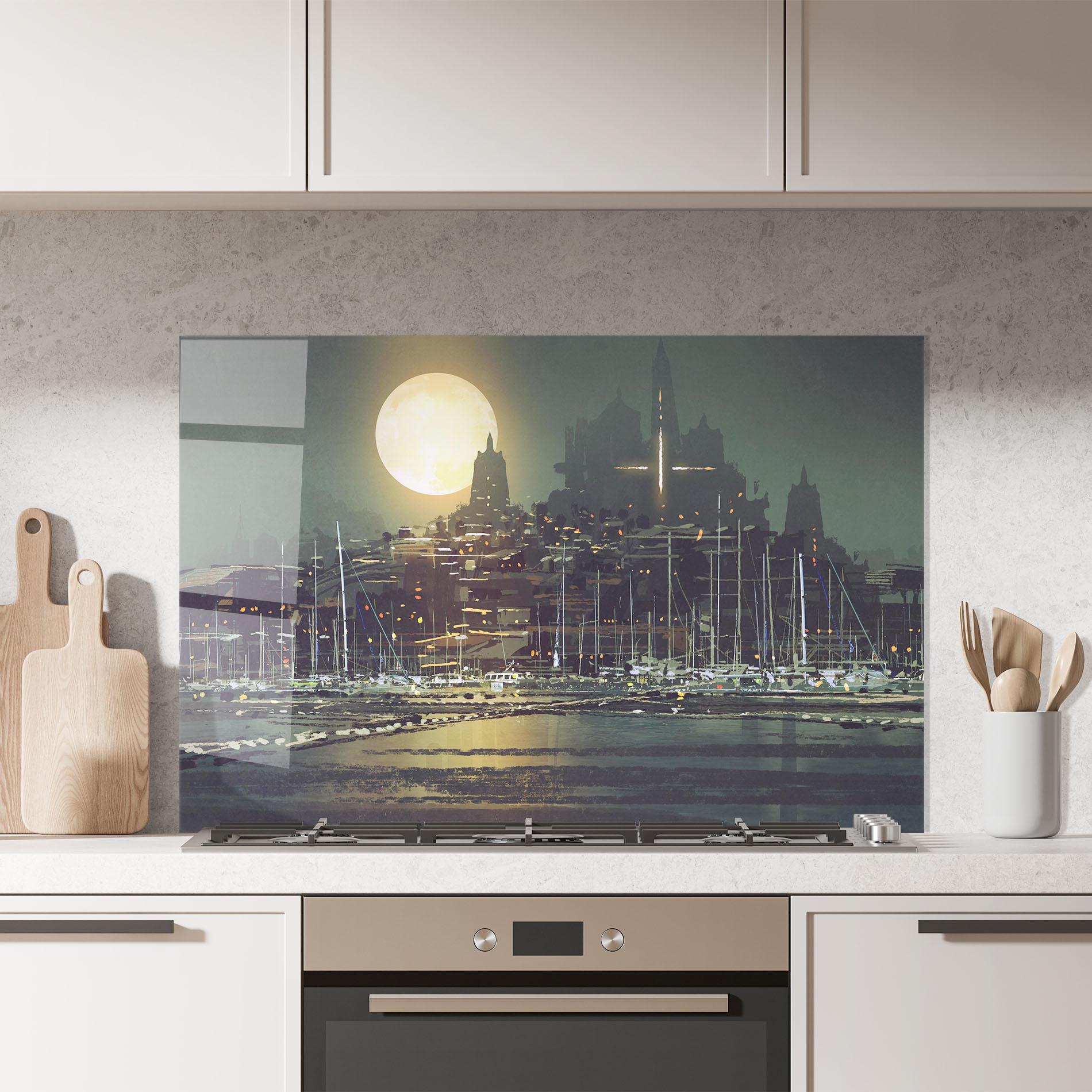 Küchenrückwand Glas City Port mockup 7