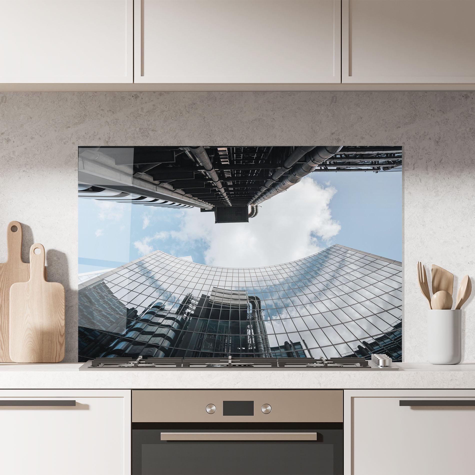 Küchenrückwand Glas Cloud Big Building mockup 7