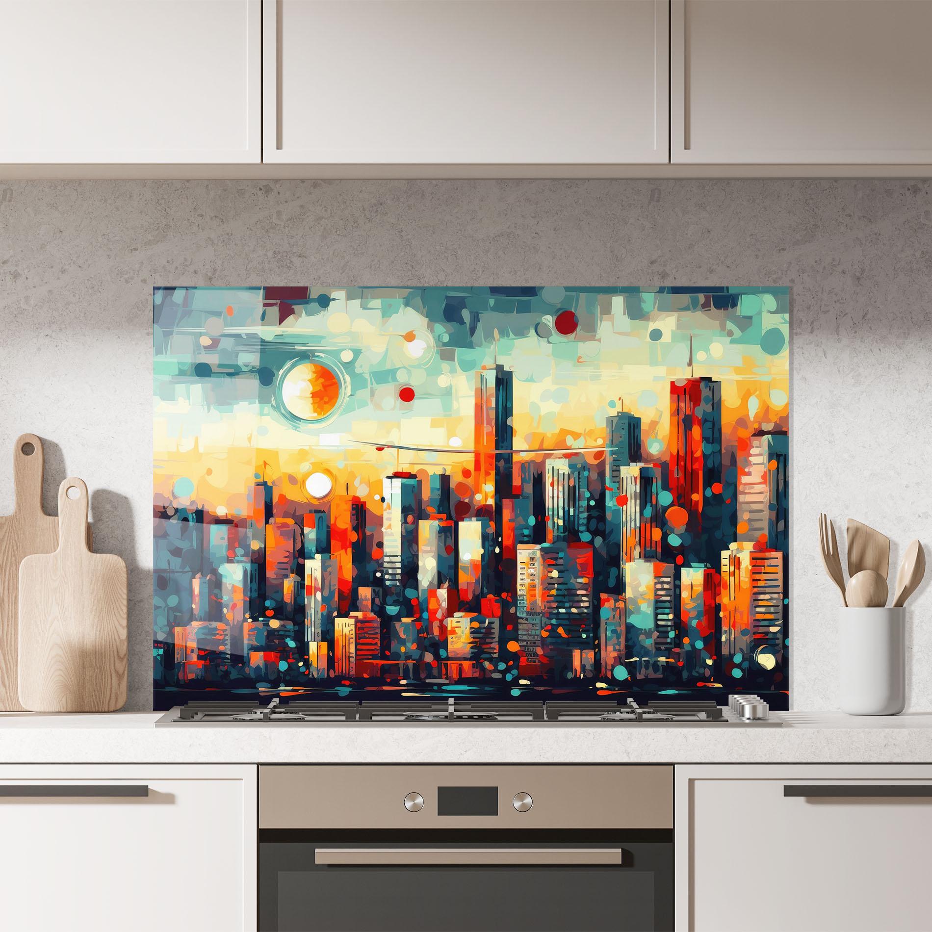 Küchenrückwand Glas Colorful City Painting mockup 7