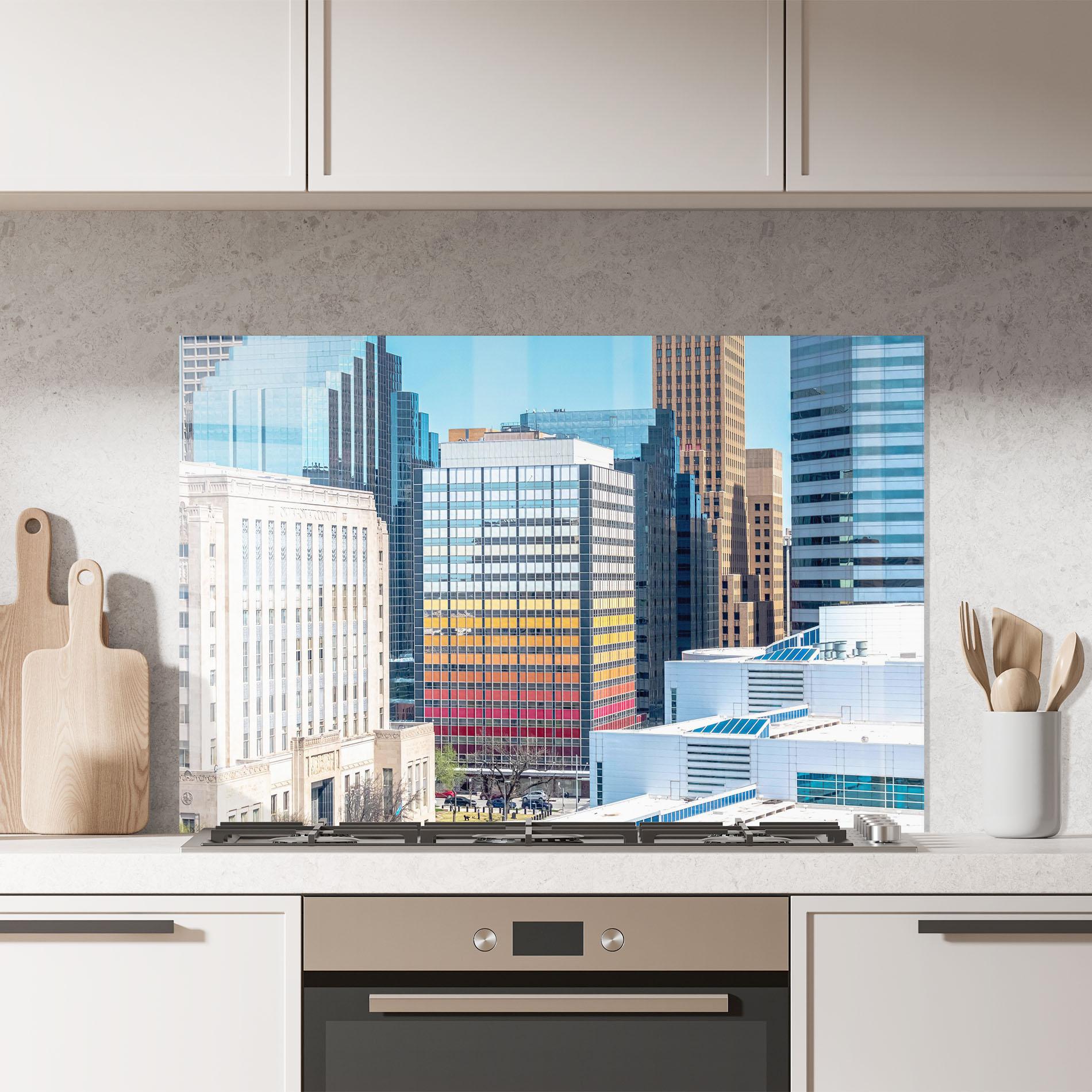 Küchenrückwand Glas Colorful Urban Building mockup 7