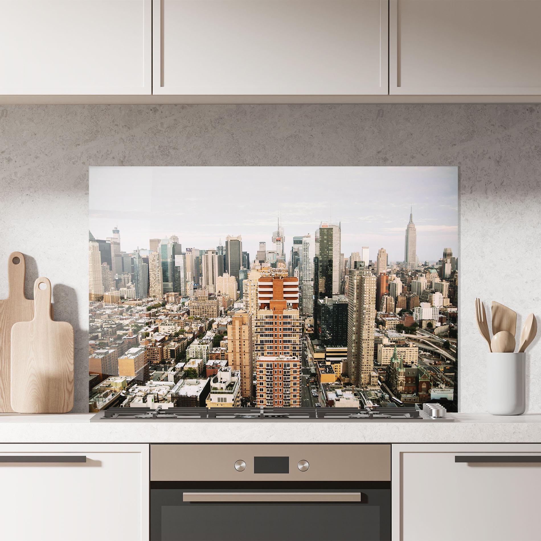 Küchenrückwand Glas Cream Orange Building mockup 7