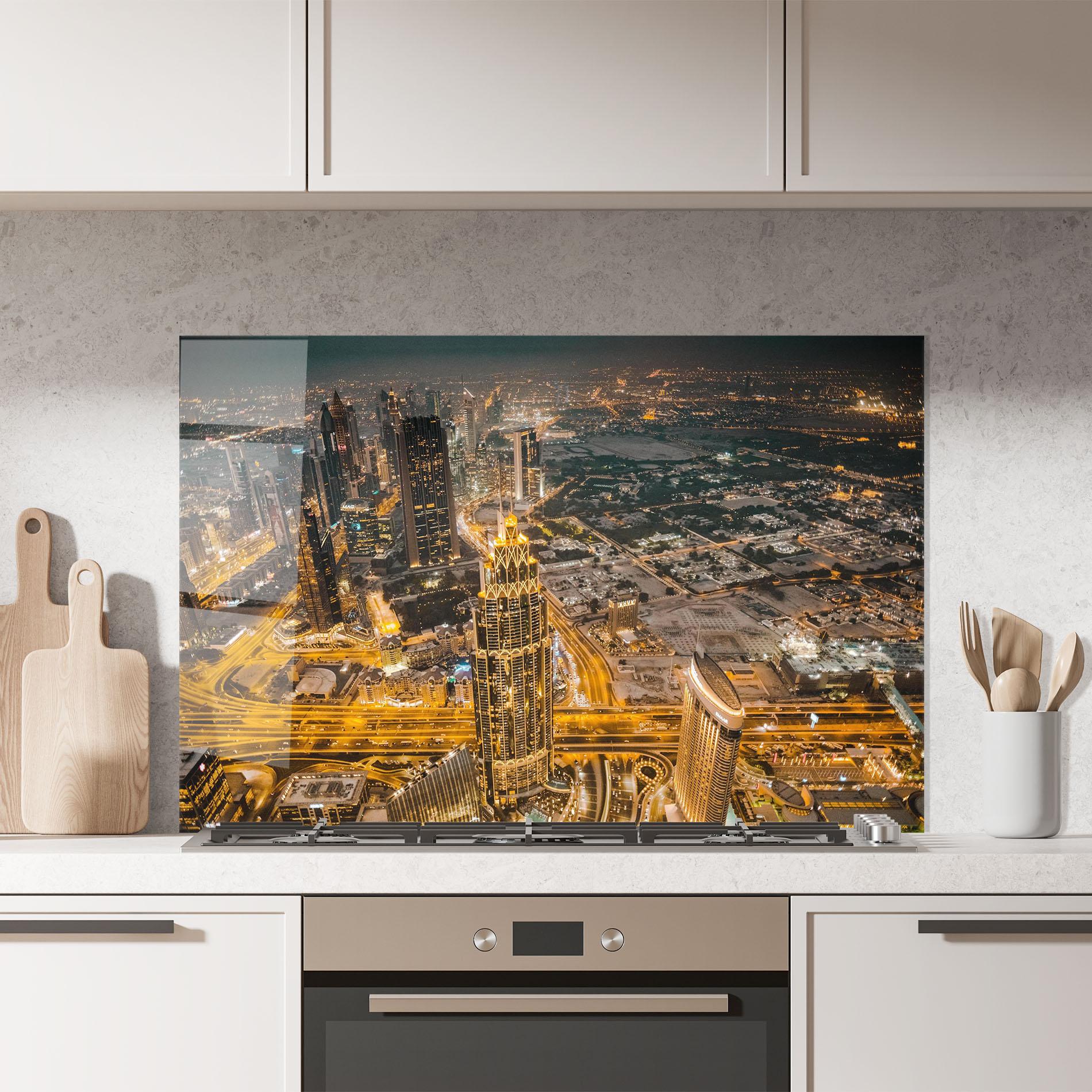 Küchenrückwand Glas Dubai Lights mockup 7