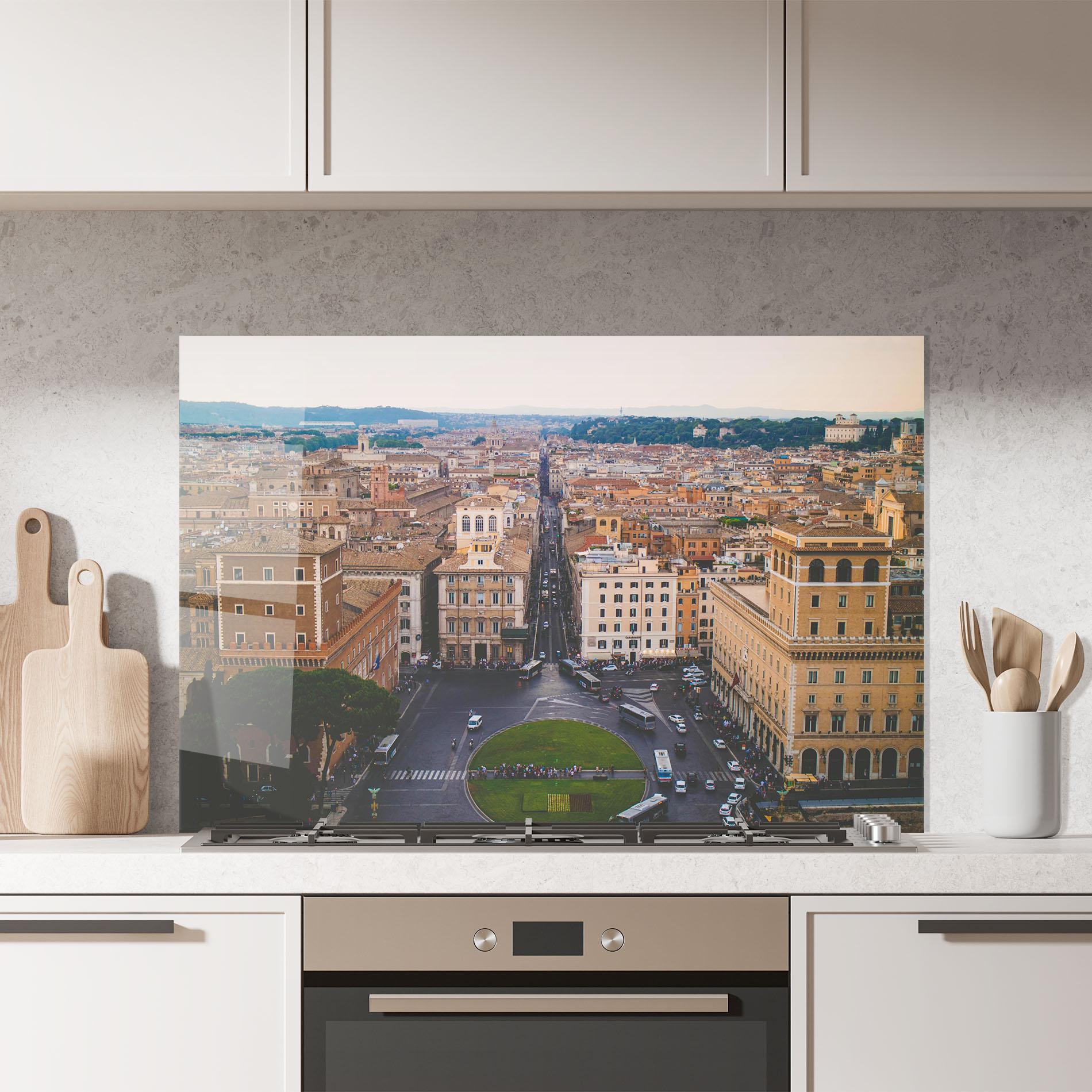 Küchenrückwand Glas Green Circle City mockup 7