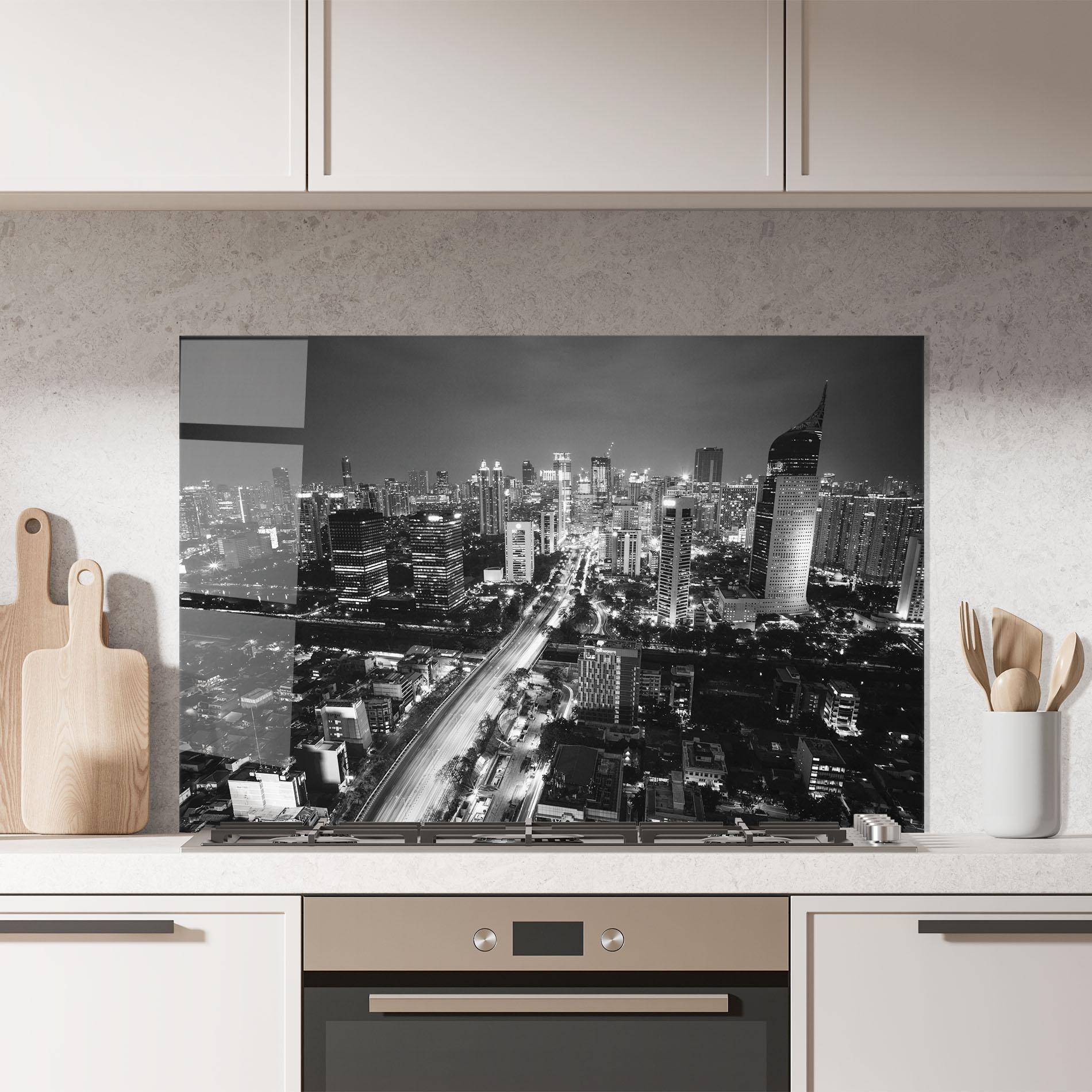 Küchenrückwand Glas Grey Lights City mockup 7