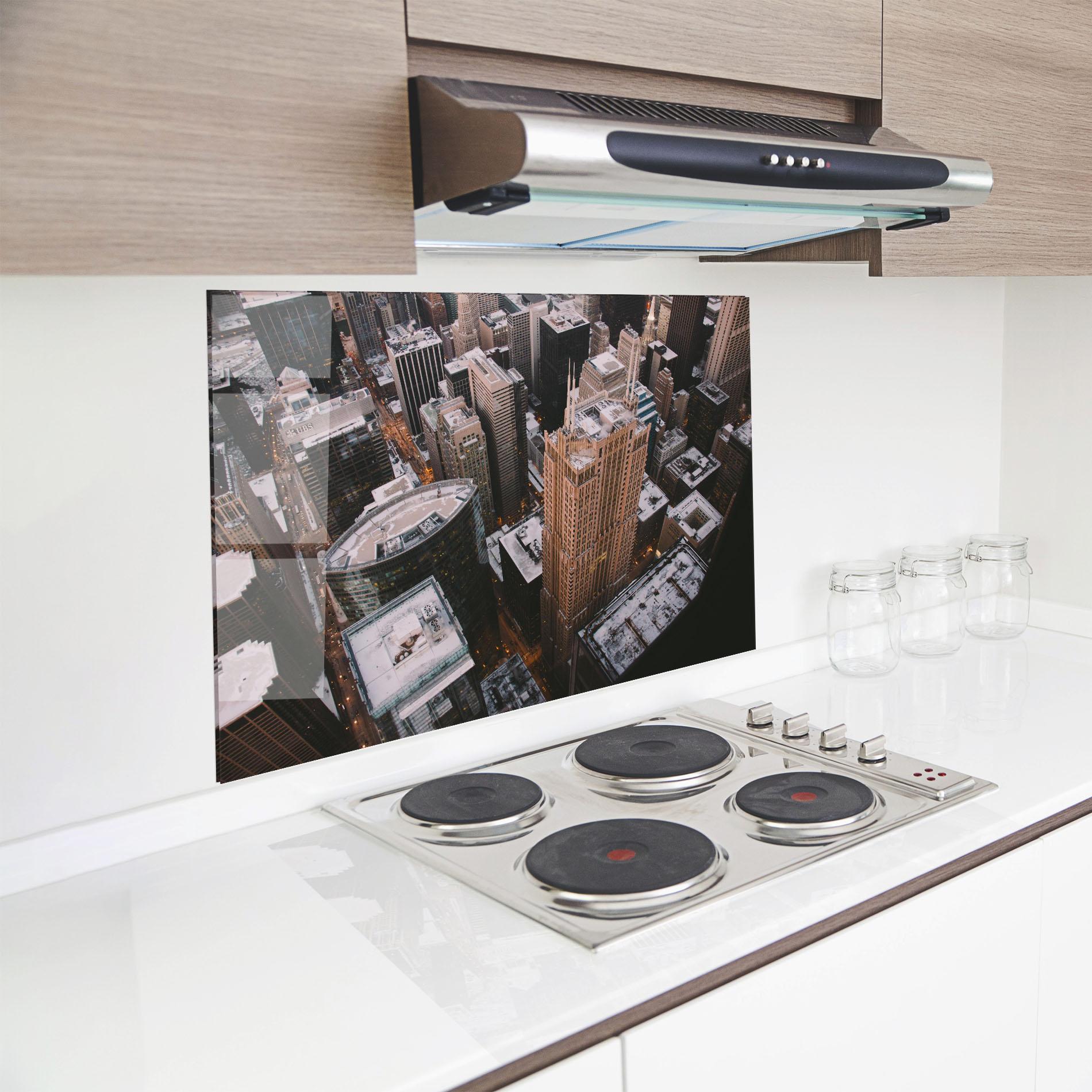 Küchenrückwand Glas Brown Tall Building mockup 8