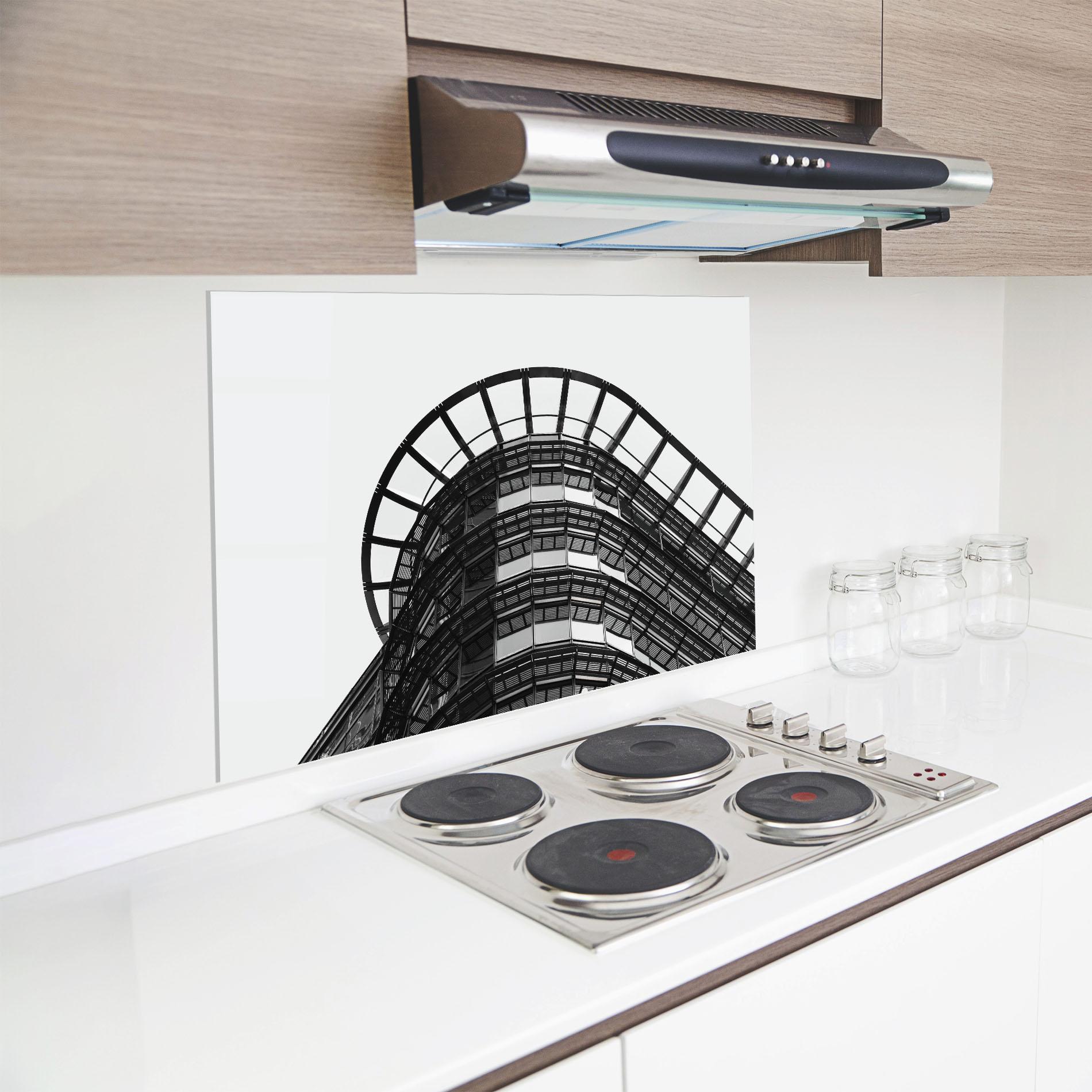 Küchenrückwand Glas Circle Grey Tower mockup 8