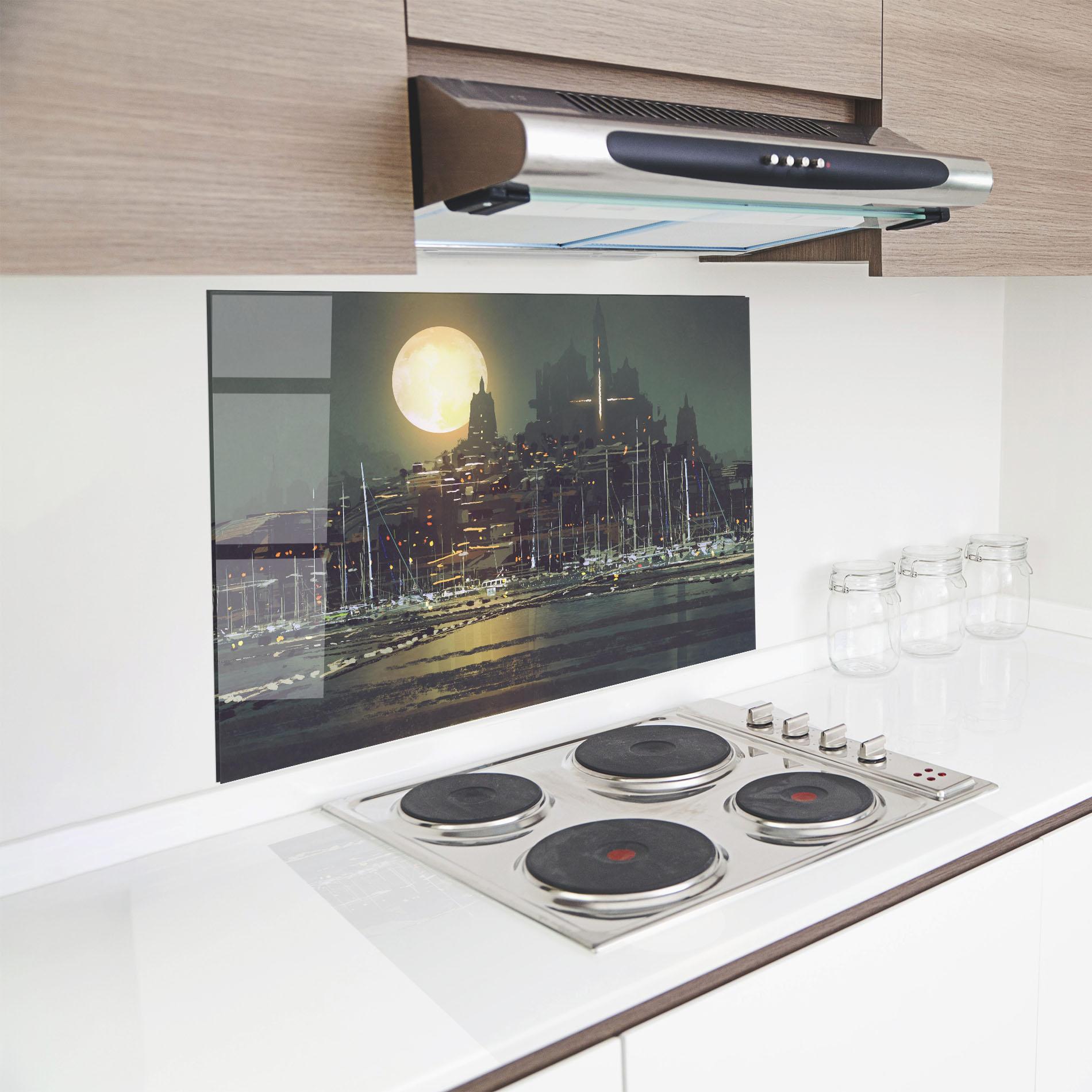 Küchenrückwand Glas City Port mockup 8