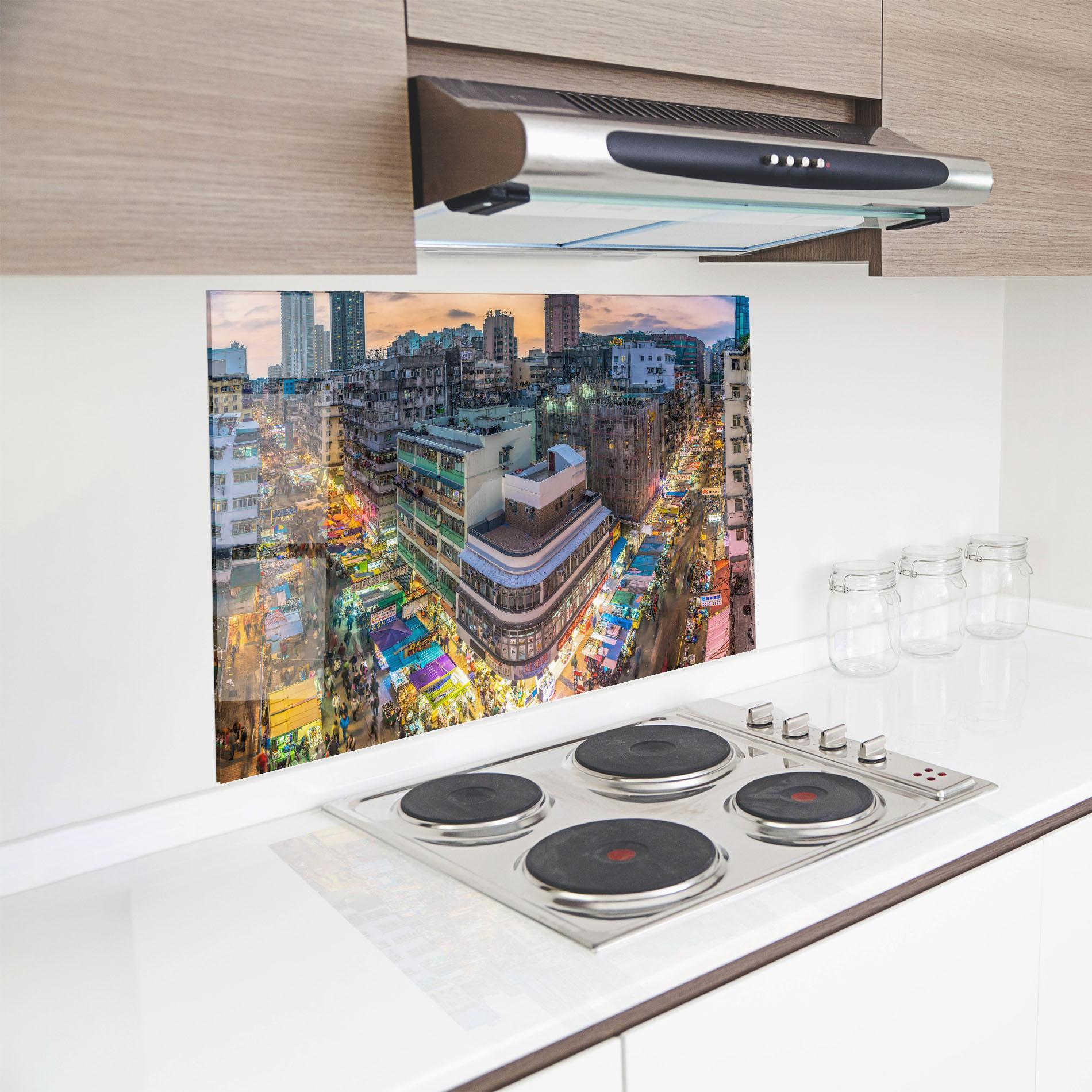 Küchenrückwand Glas Colorful Building mockup 8