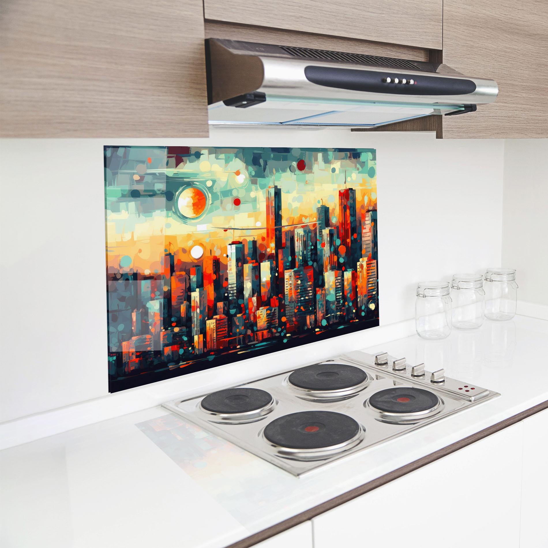 Küchenrückwand Glas Colorful City Painting mockup 8