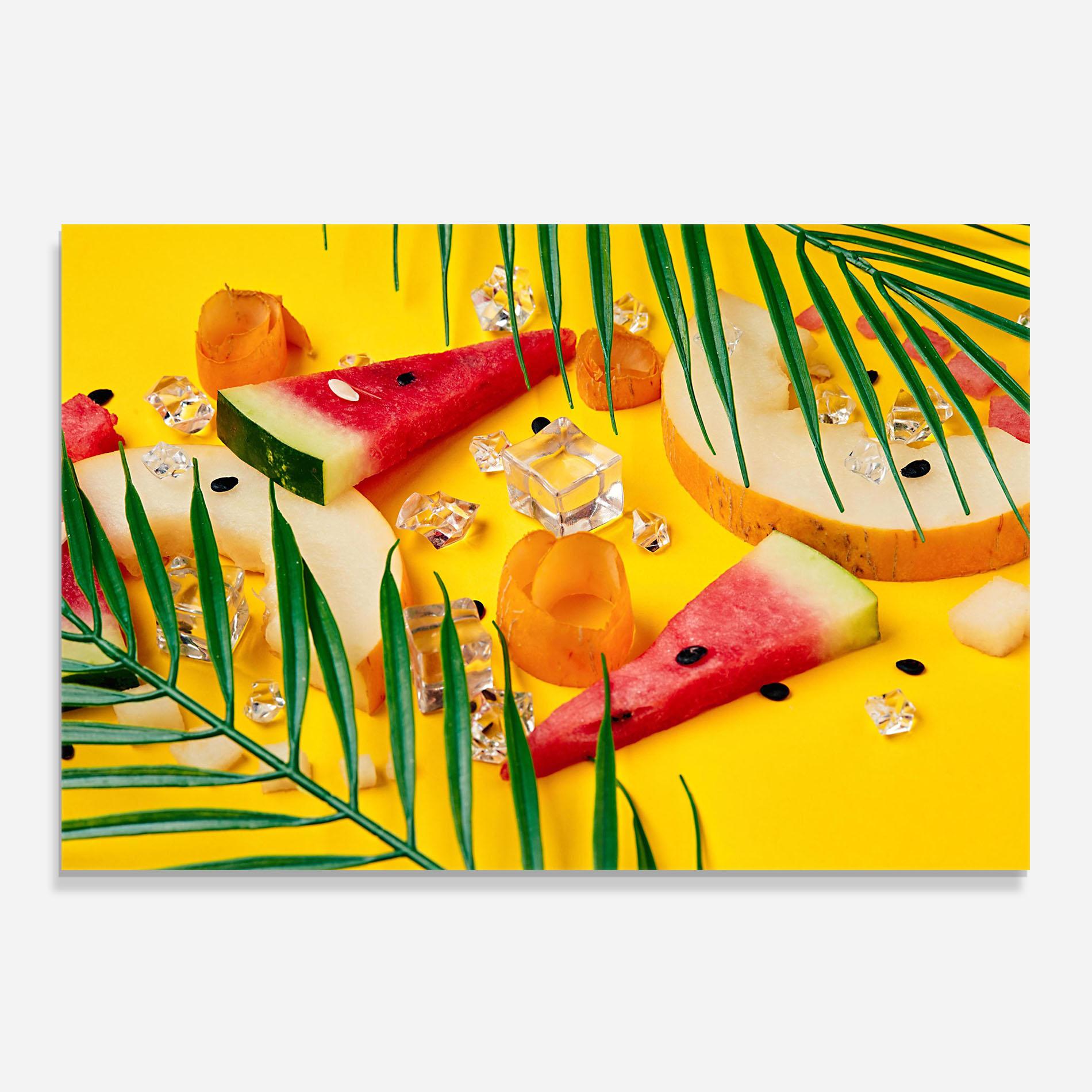 Küchenrückwand Glas Ice Cubes Fruits mockup 0