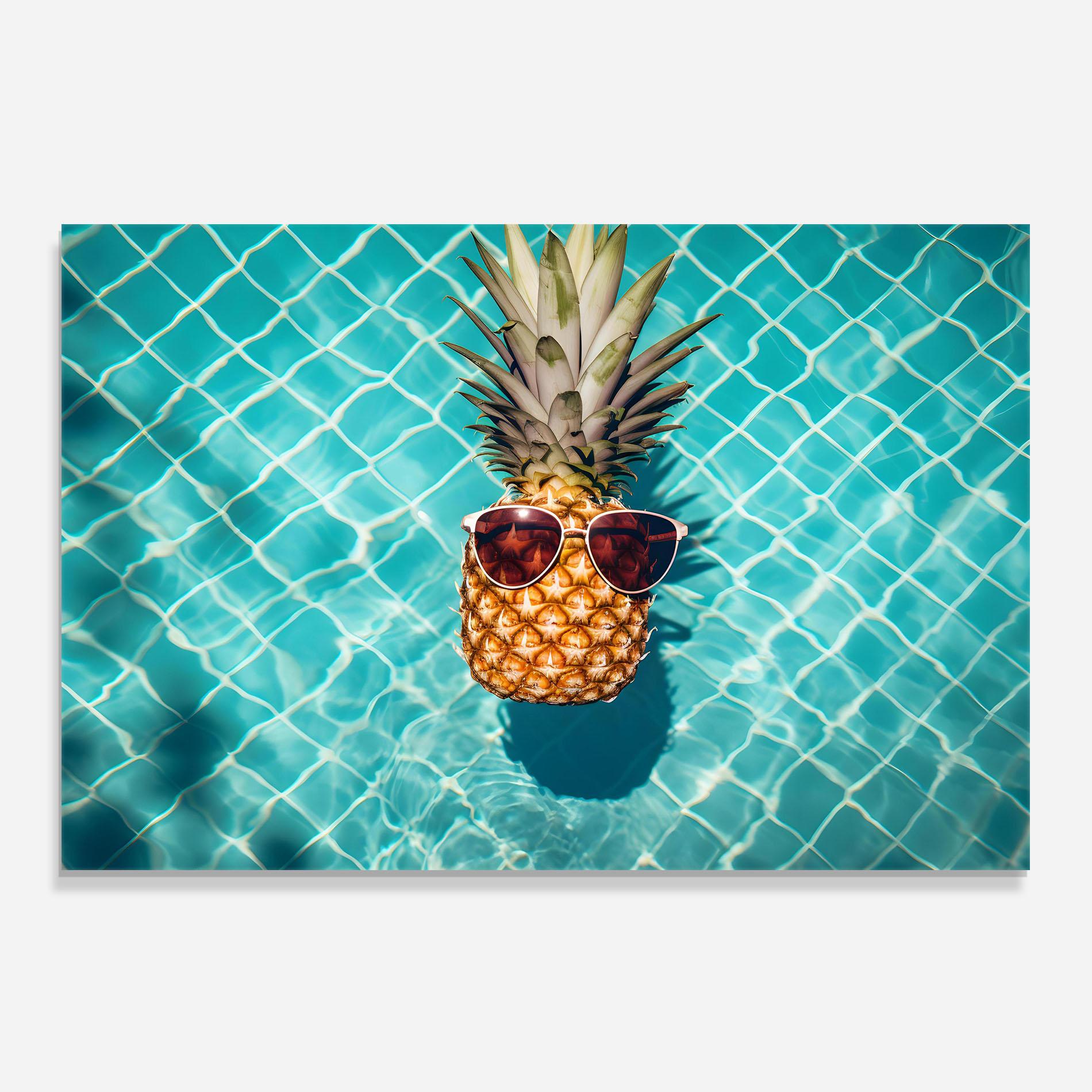 Küchenrückwand Glas Pineapple In Pool mockup 0