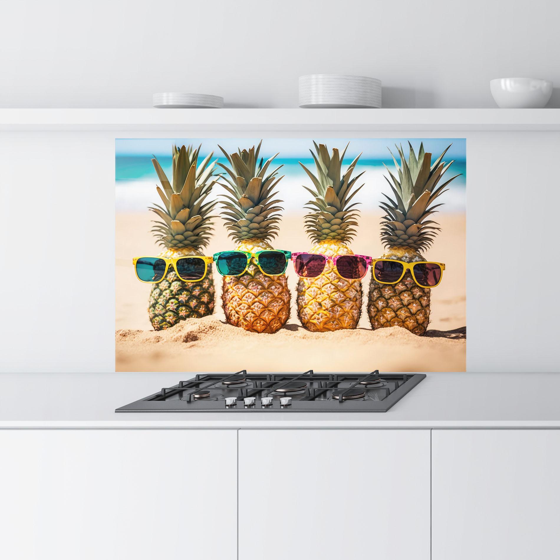 Küchenrückwand Glas Five Pineapples mockup 9