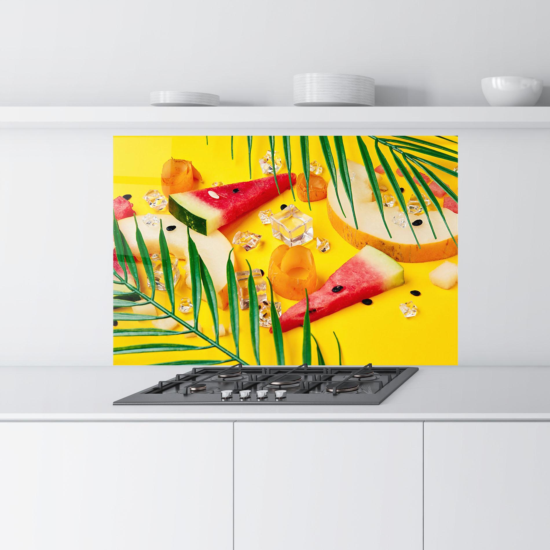 Küchenrückwand Glas Ice Cubes Fruits mockup 9
