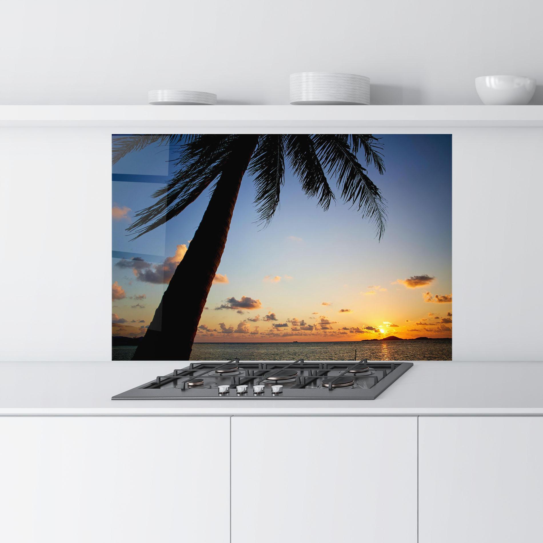 Küchenrückwand Glas Palm Tree Silhouette mockup 9