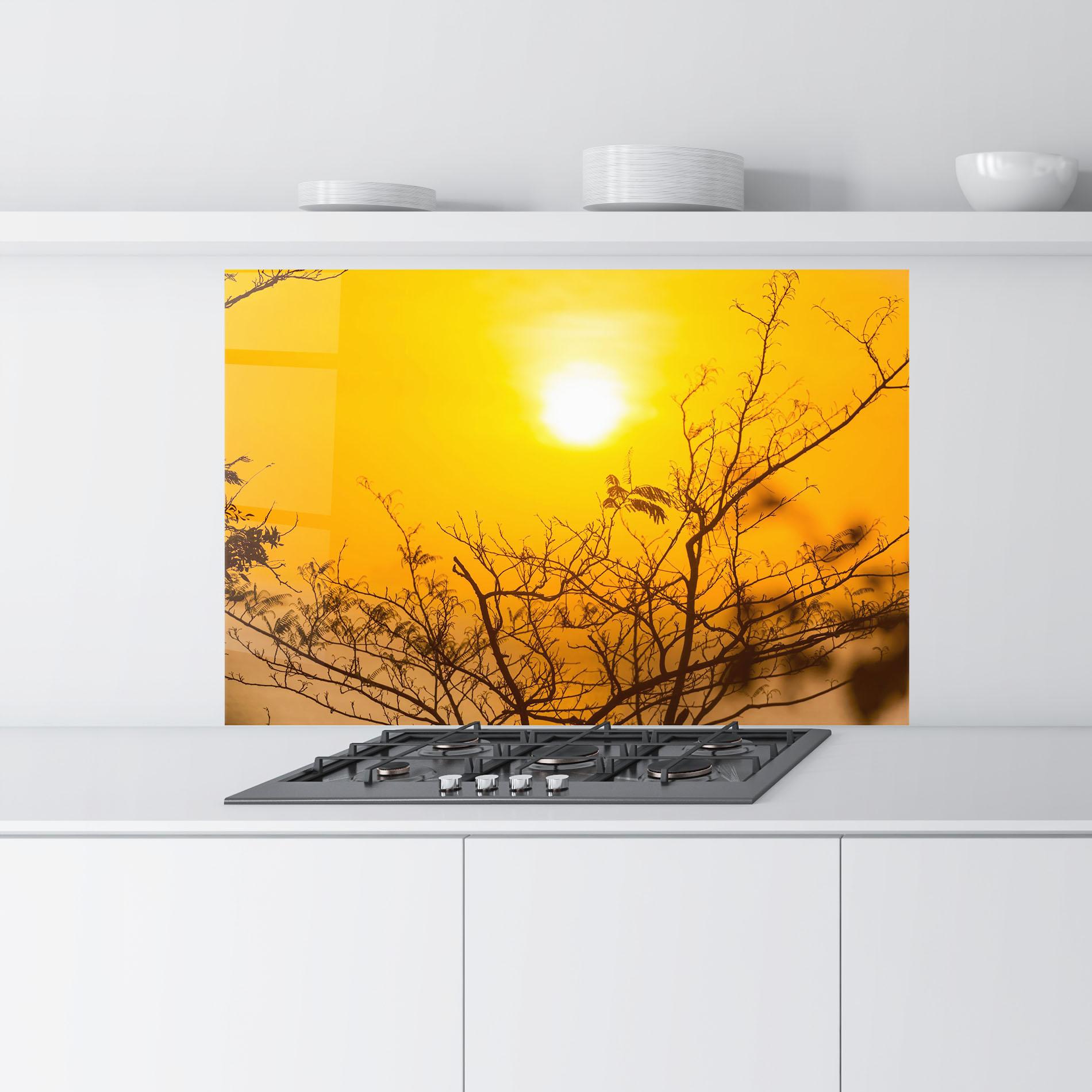 Küchenrückwand Glas Sunset Branches mockup 9