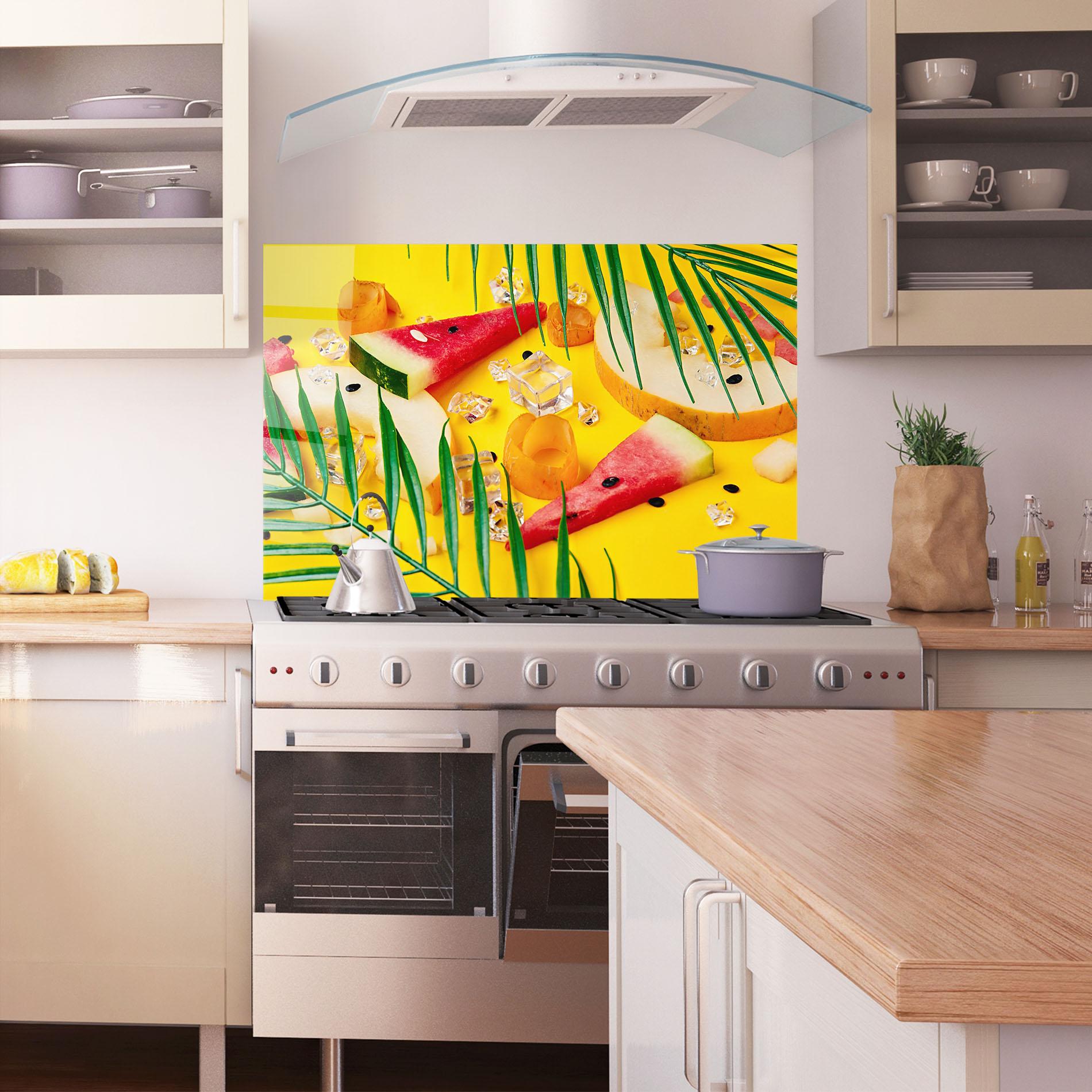 Küchenrückwand Glas Ice Cubes Fruits mockup 1
