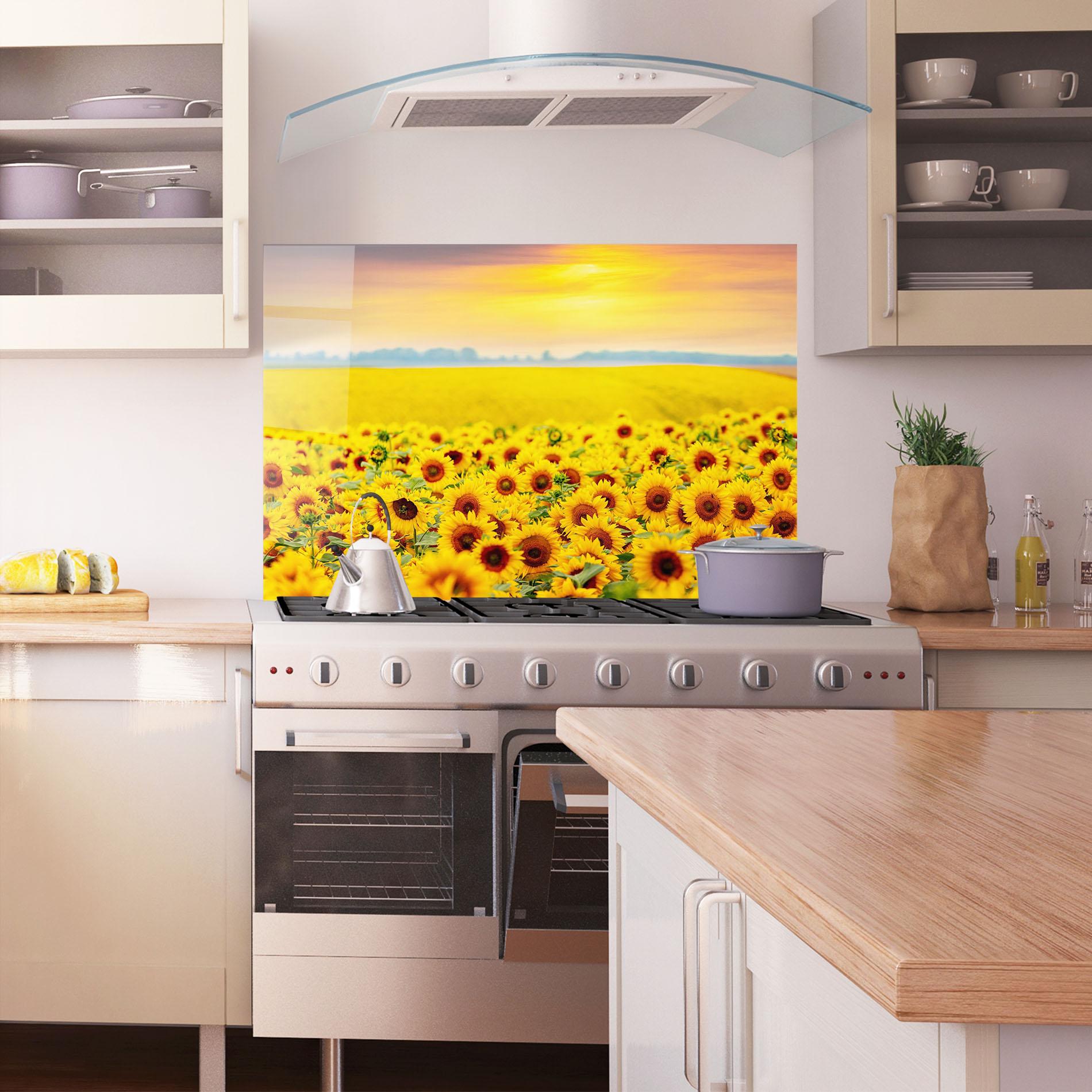 Küchenrückwand Glas Yellow Sunflowers mockup 1