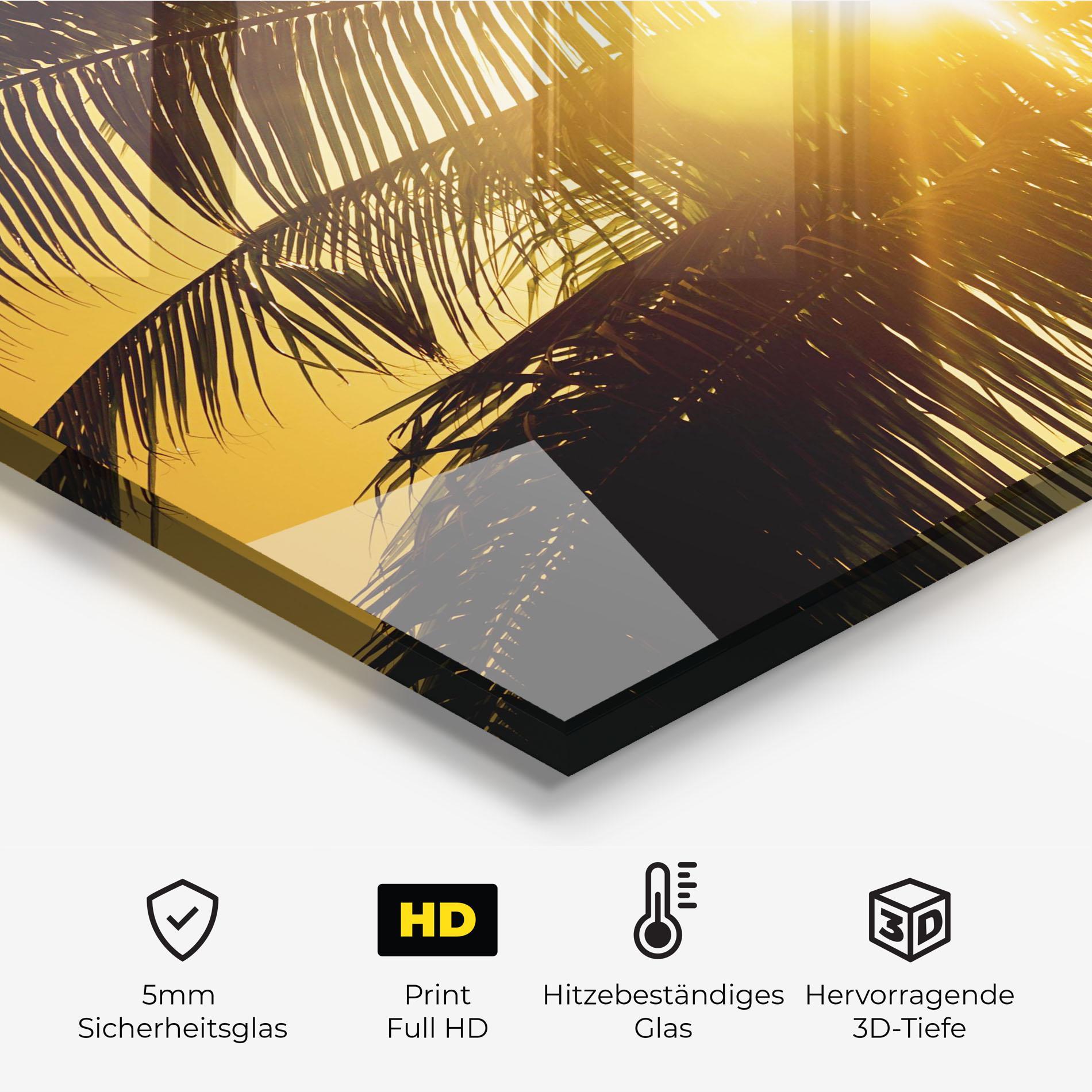Küchenrückwand Glas Palm Trees Sun mockup 2